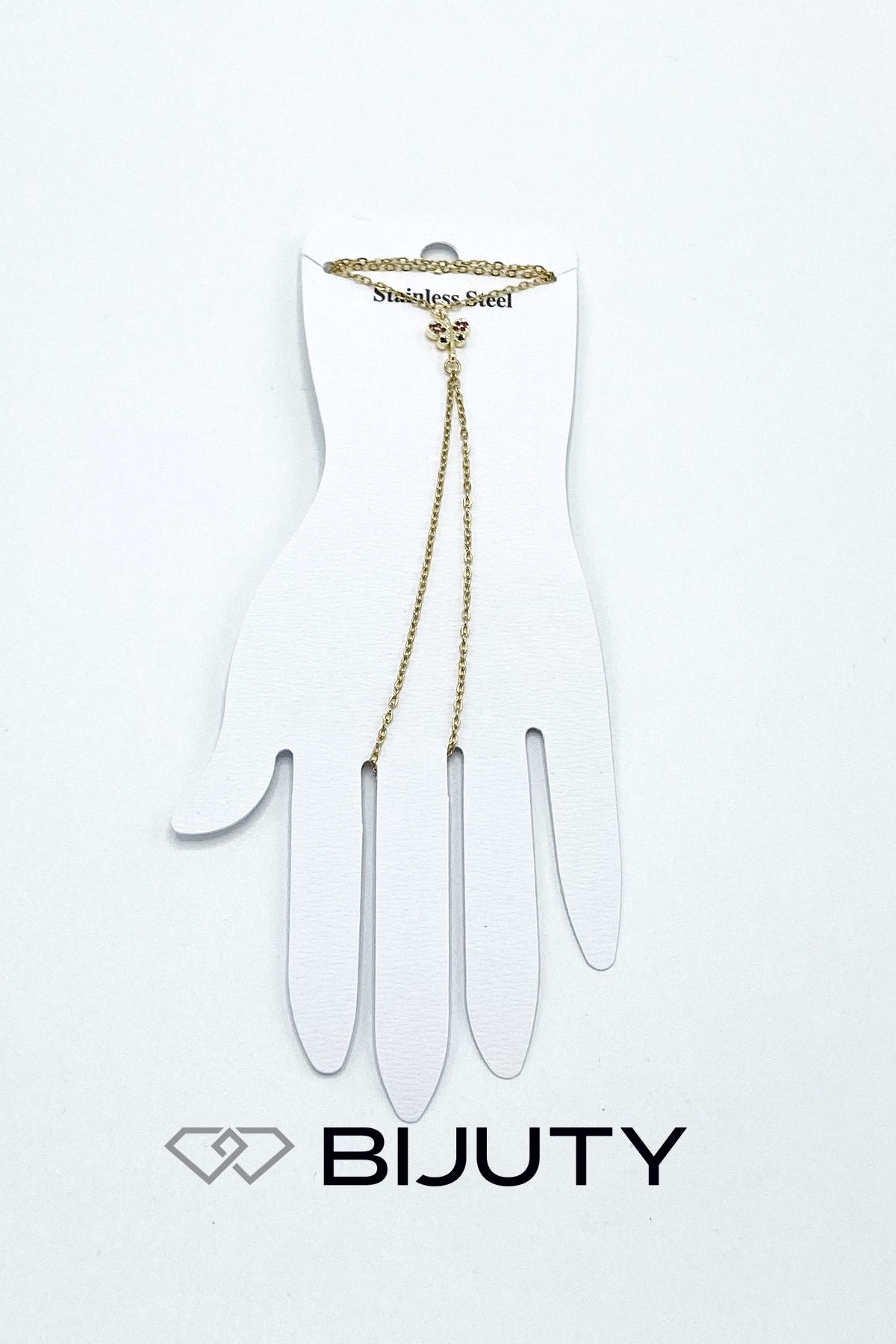 Bijuty-Row Stone Model and Butterfly Model Steel Şahmeran Gold and Silver Color Set of 4 3
