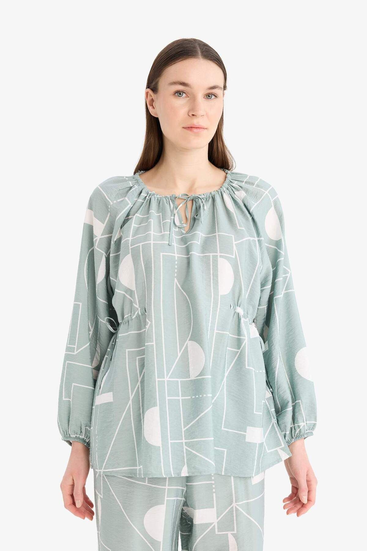 DeFacto-Regular Fit Patterned Long Sleeve Blouse D8681Ax25Sp 3
