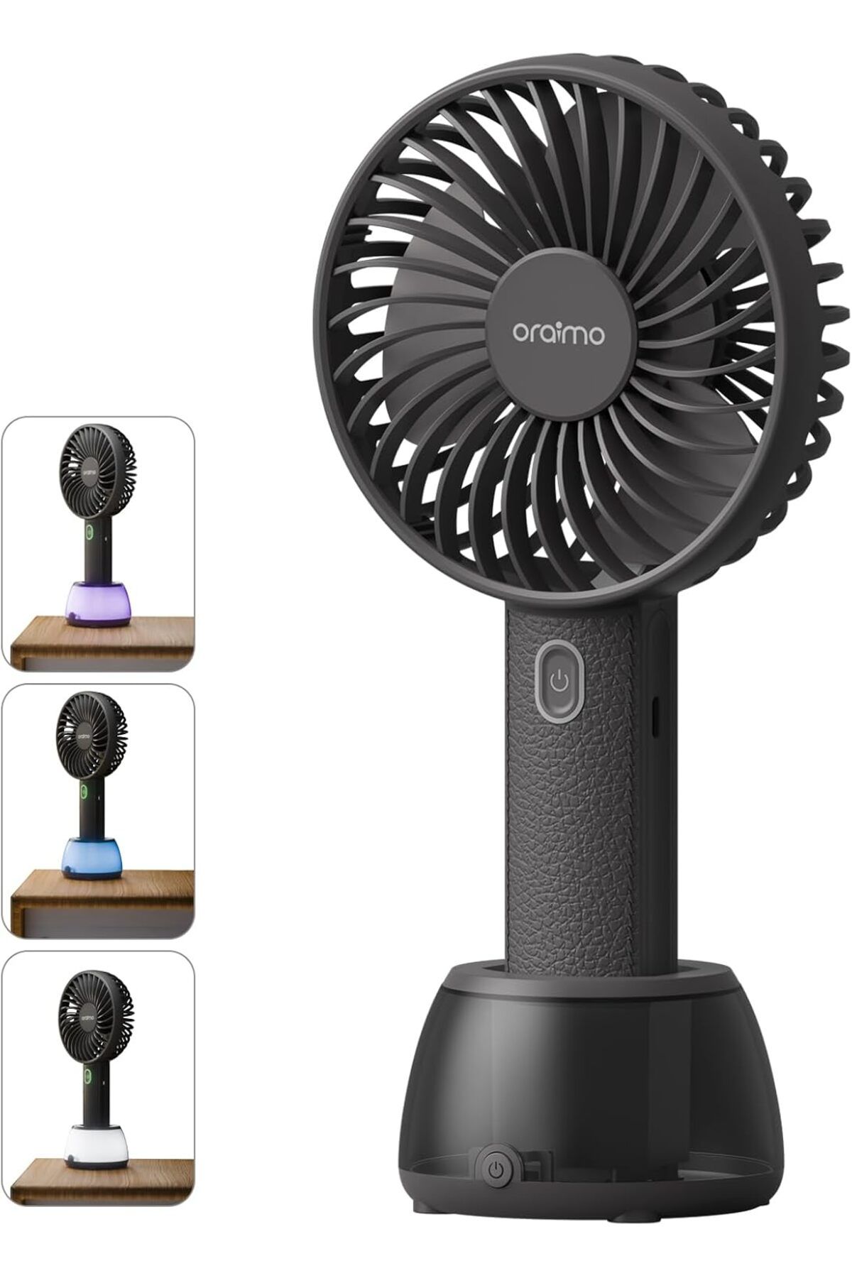 oraimo-Portable Fan 2-in-1 with Mood Light, 17H Max Battery Life, Handheld Fan & Desk Fan 3-Speed Co 1