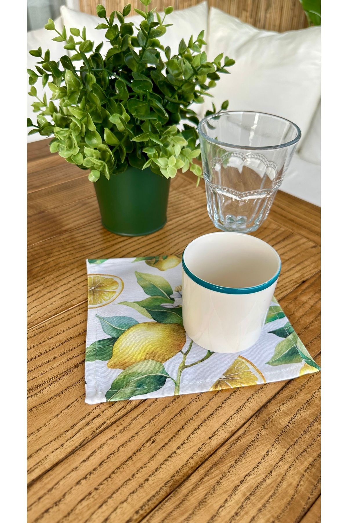 Decamor home-Lemon Patterned Presentation Coffee Side Napkin 2 Pcs 3