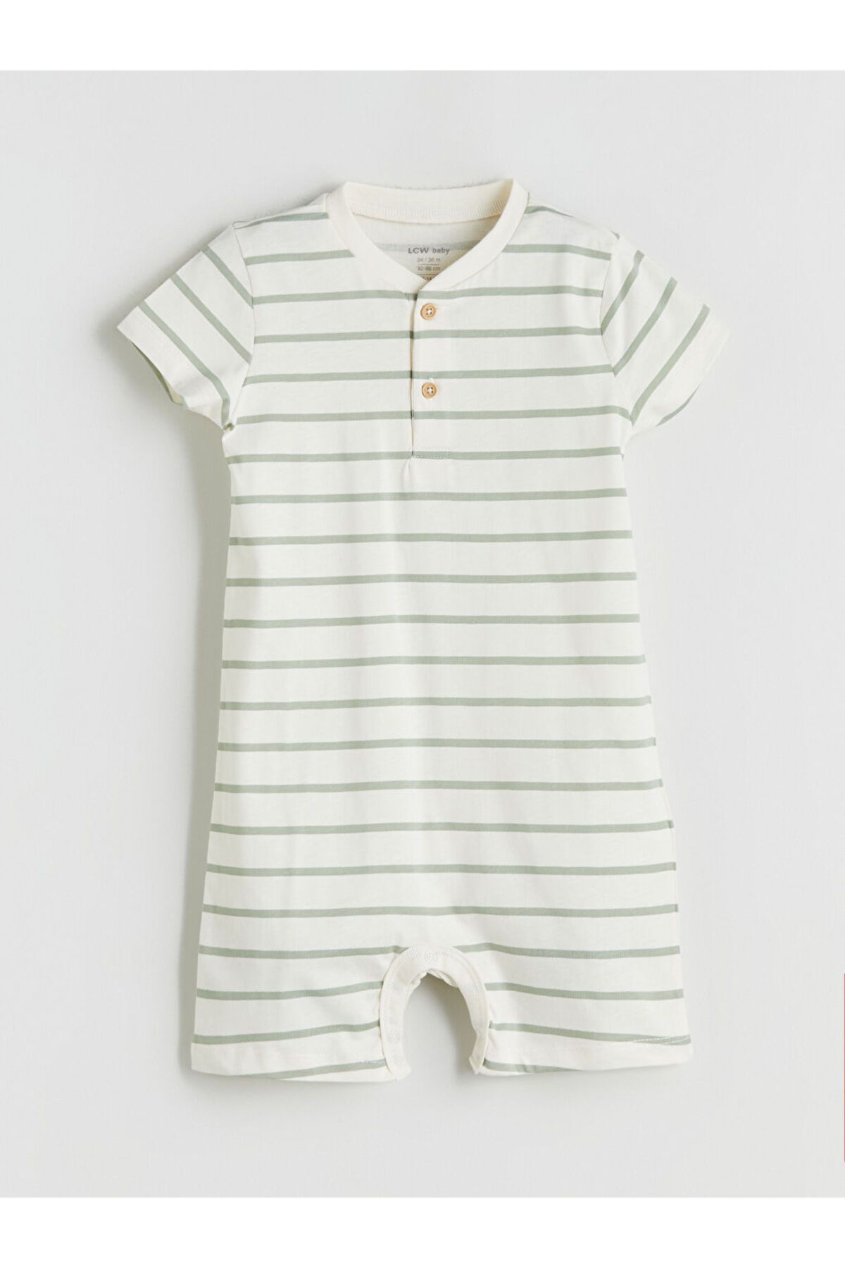 LC Waikiki-Sparkling Selections from Shining Store |   Ecru V-Neck Striped Baby Boy Jumpsuit 1