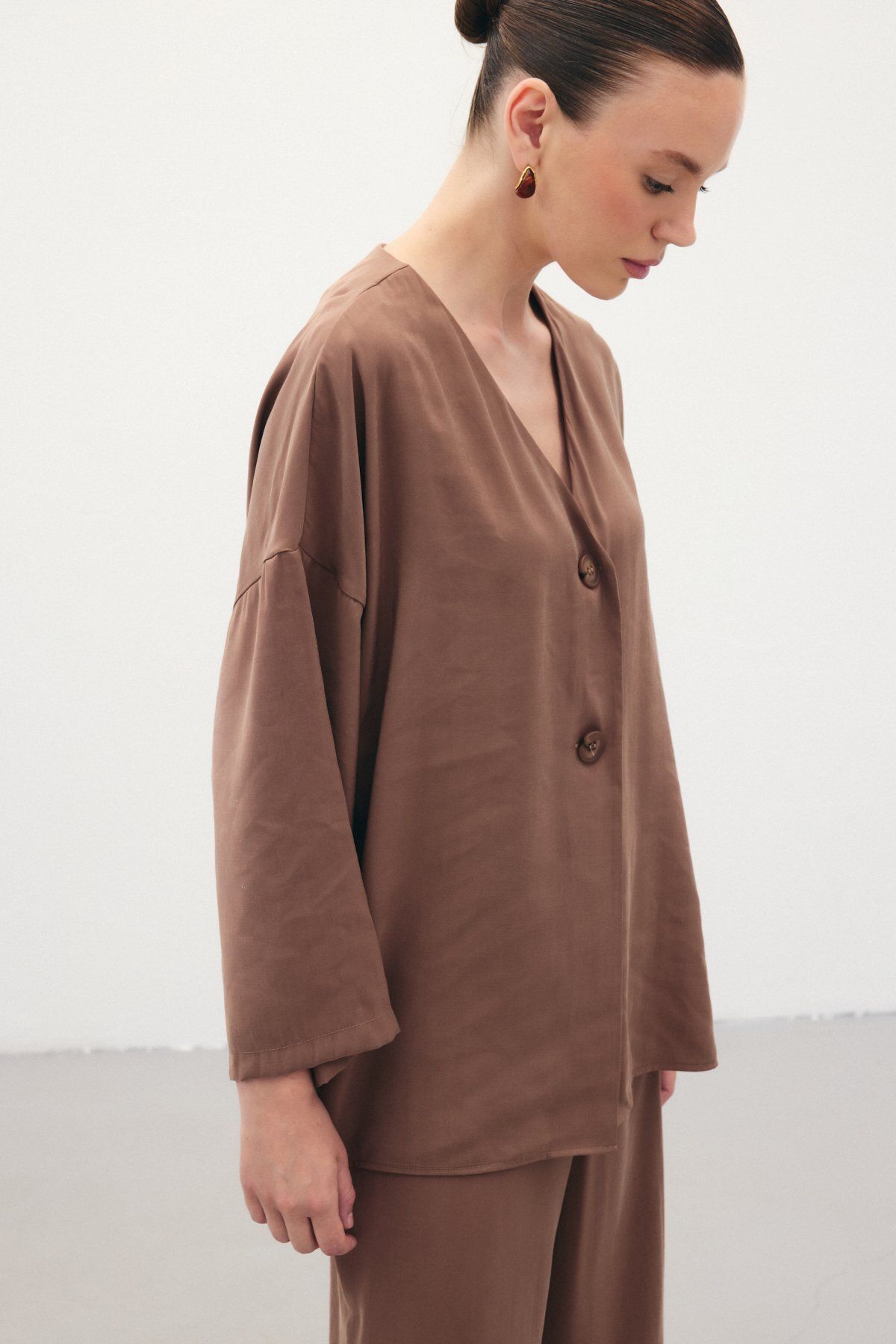 Düğmeli Kimono - Kahve
