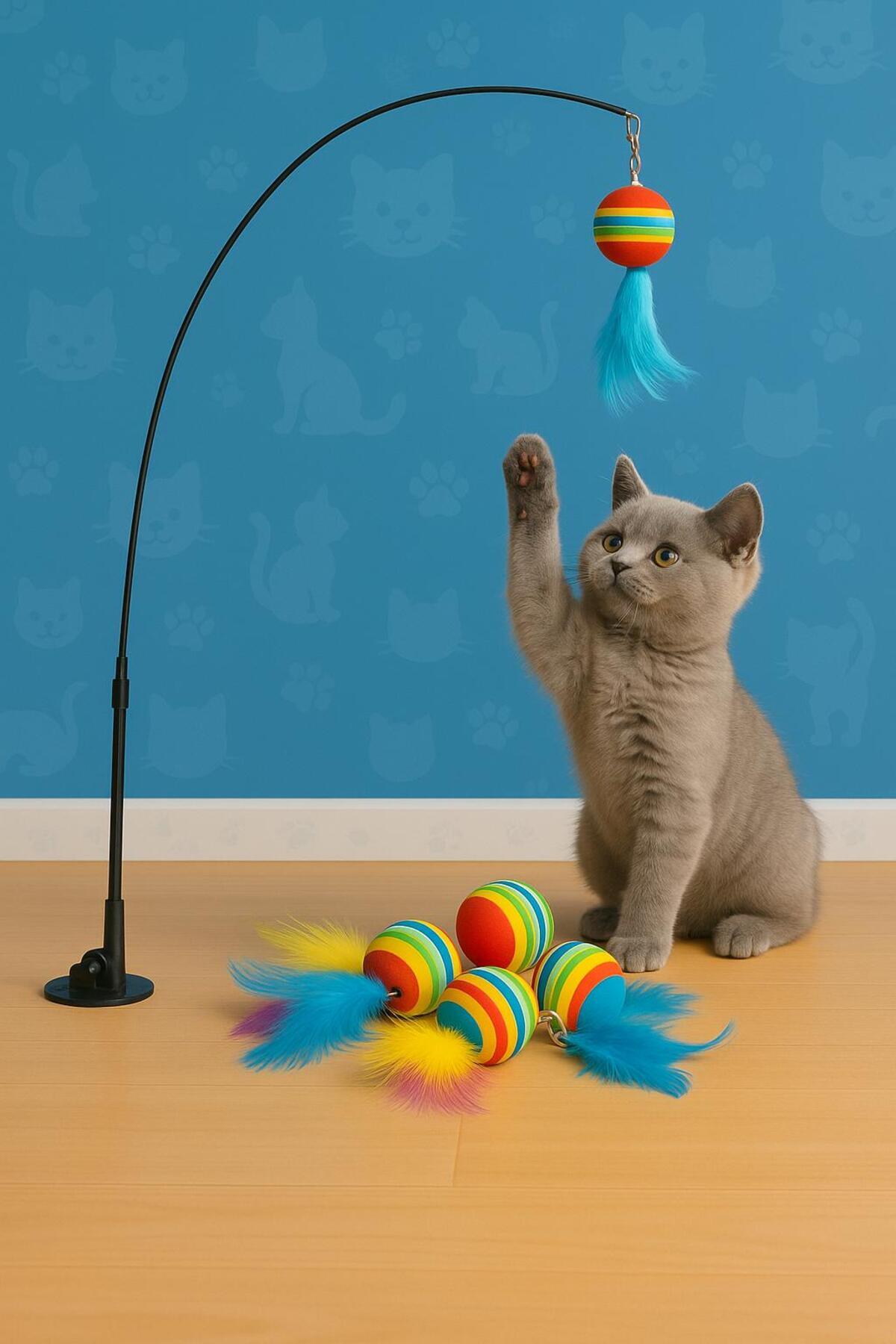 Pati Paw Kedi Oyun Oltası - Vakumlu Kolay Kurulan Kedi Oyunu Elastik Kedi Oyun Oltası