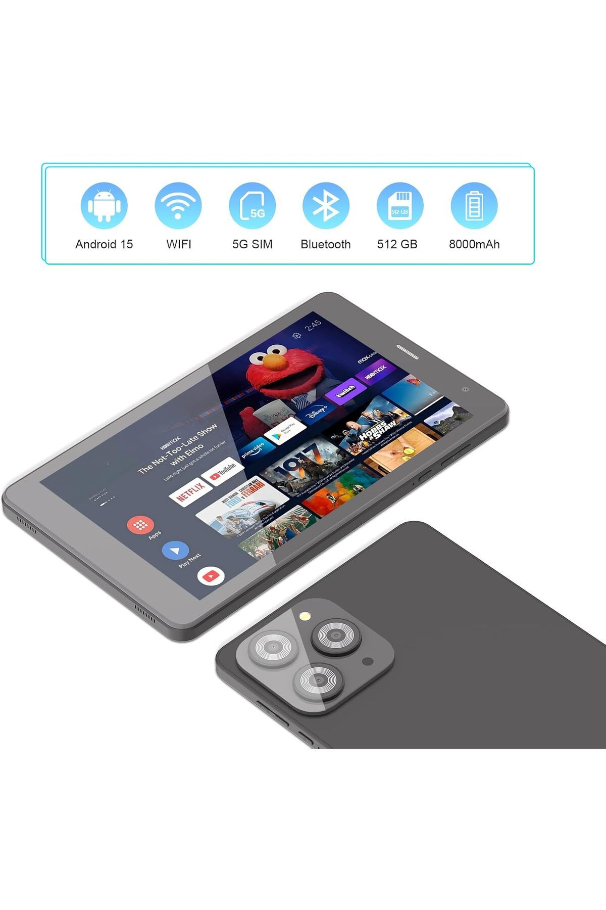 CIDEA-C idea 8 inch Tablet, Android 15.0 Tablet Octa-Core Processor, 8GB RAM 512GB ROM with 5G LTE SIM, 12 5