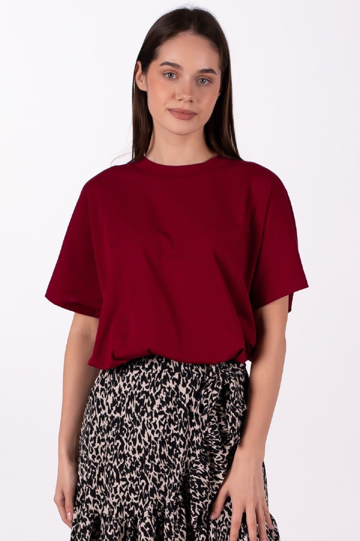 OIL PARK-Leopard Patterned Side Ruffle Lycra Wrap Mini Skirt with Elastic Waist and Tie Detail 3