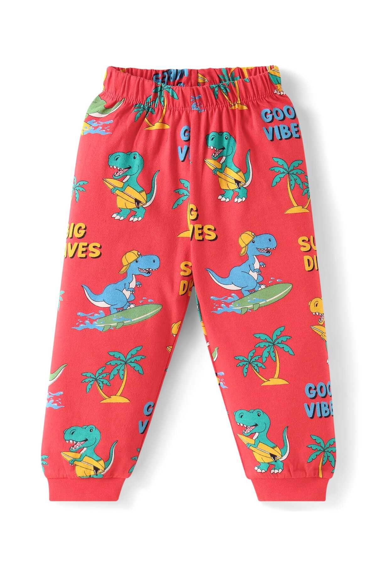 Babyhug-Pyjama Set with Dino Print - Red 4
