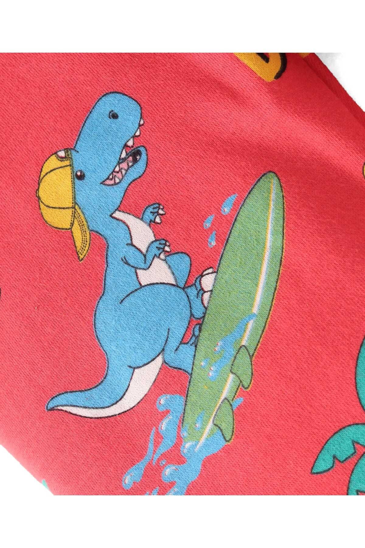 Babyhug-Pyjama Set with Dino Print - Red 7