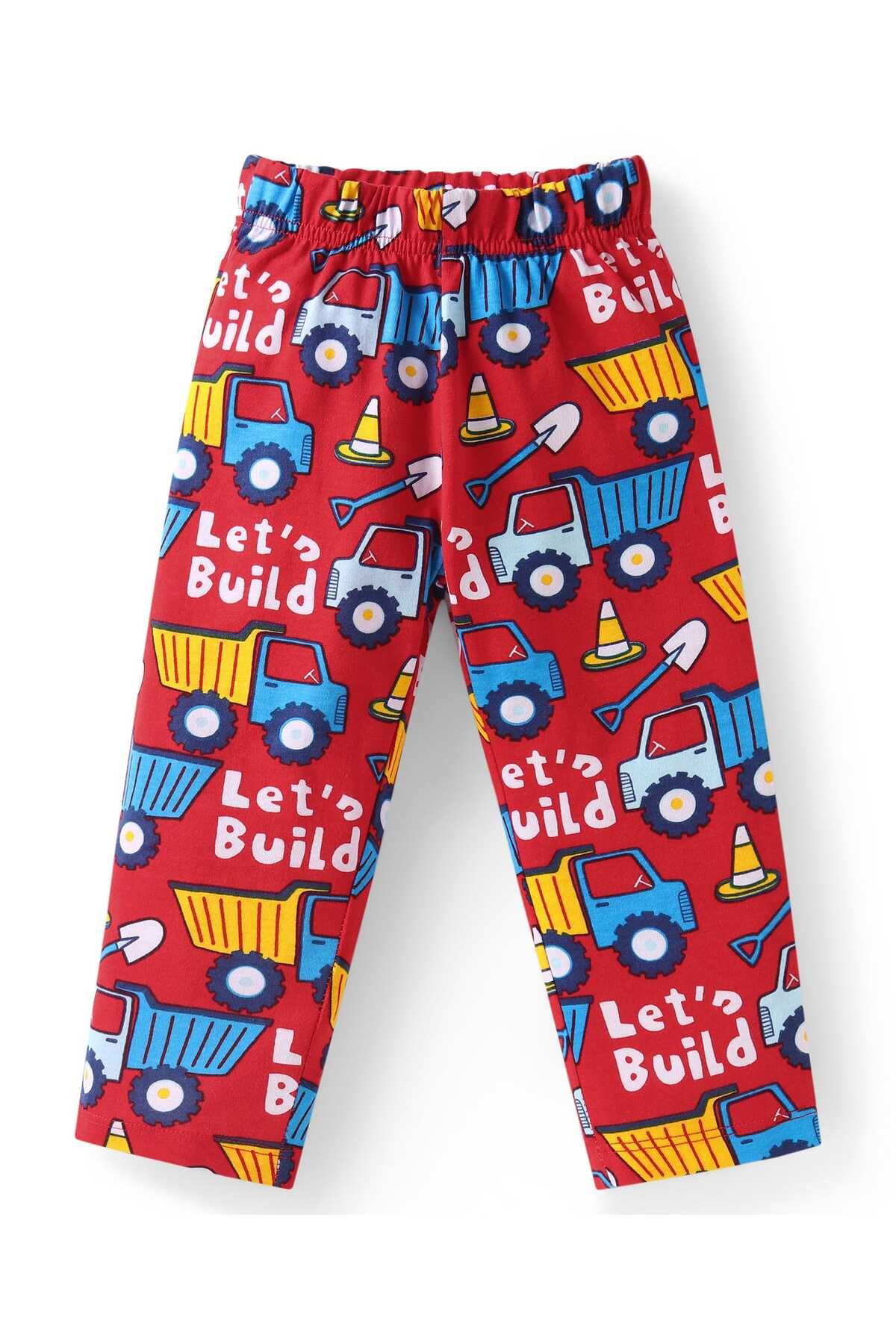 Babyhug-Pyjama Set with Construction Vehicle Print - Red 4