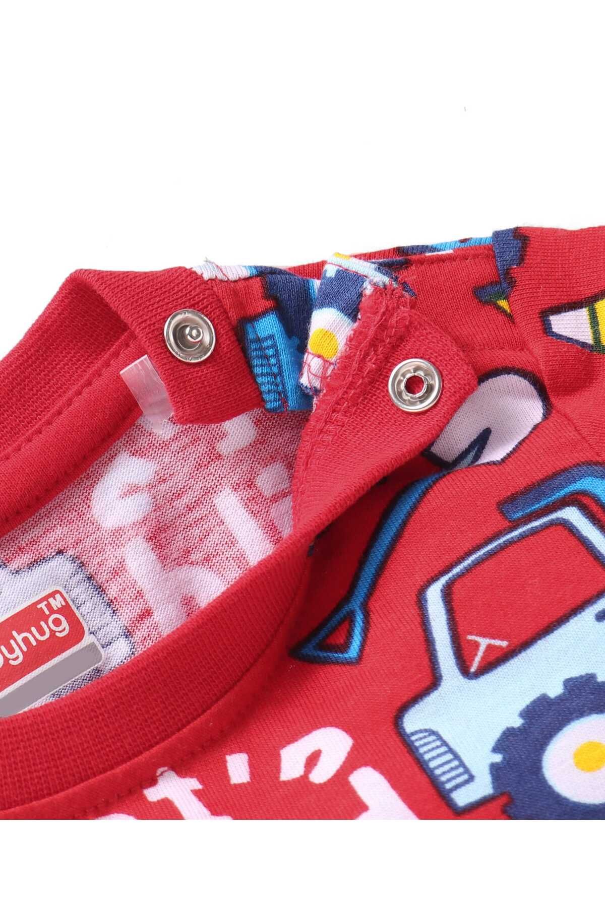 Babyhug-Pyjama Set with Construction Vehicle Print - Red 6