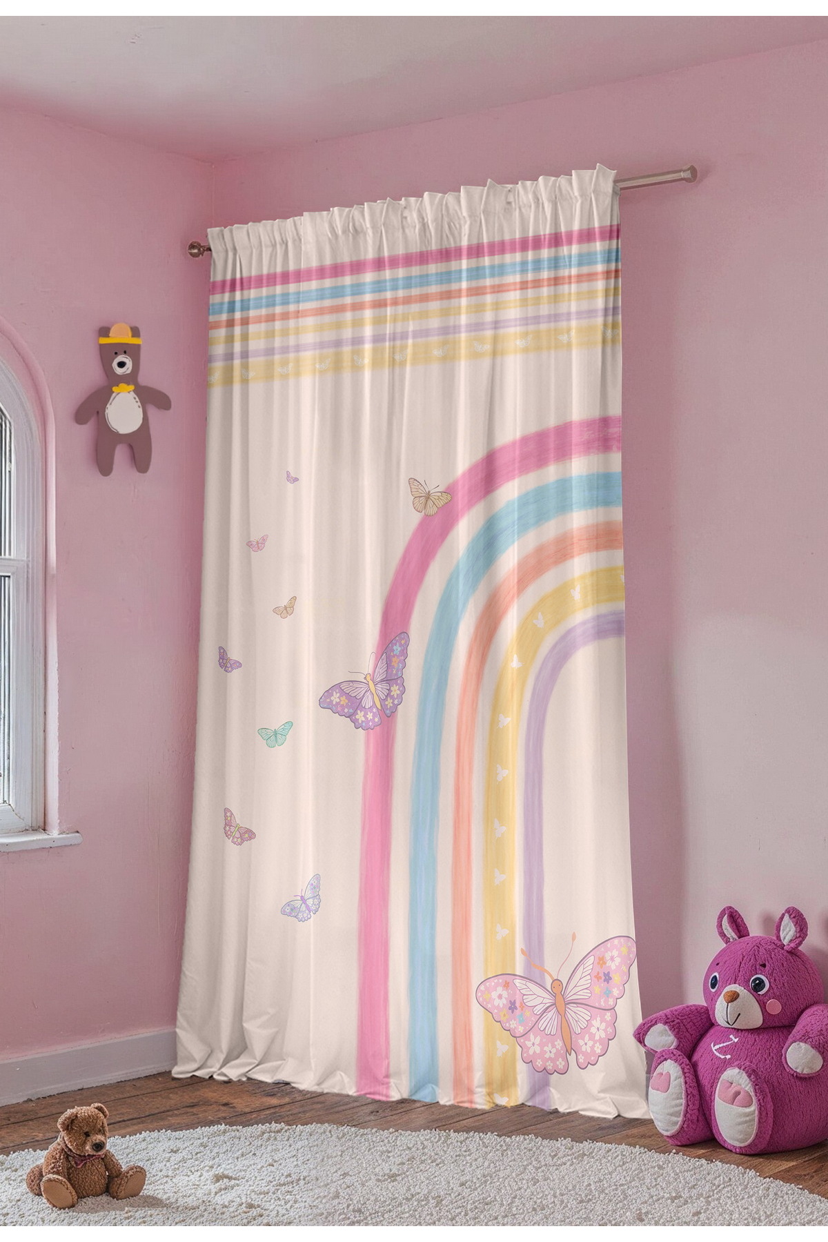 Evpanya Kelebekli Gökkuşağı Desenli Çocuk Bebek Odası Fon Perde (Tek Kanat Fiyatlandırma) fotoğrafı 4 (önizleme)