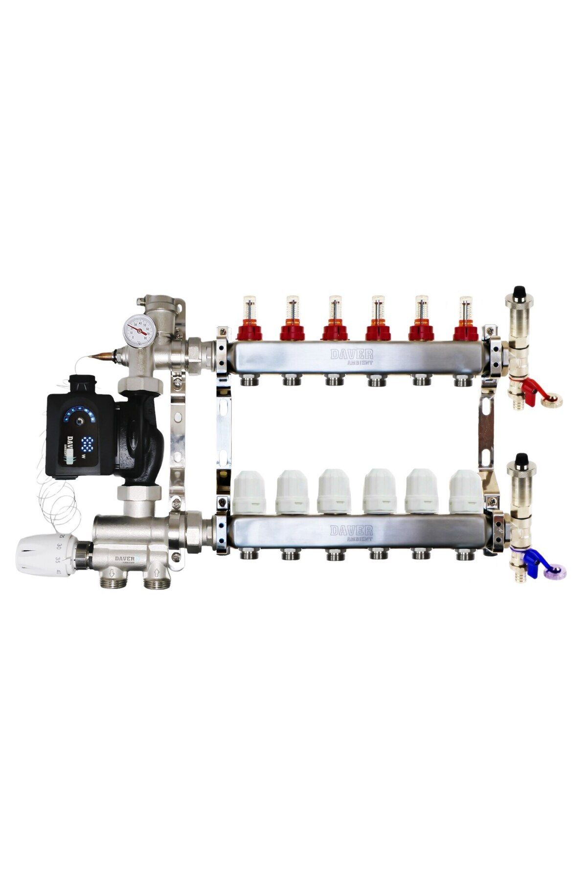 Daver-Set distribuitor 1" / 6 circuite, grup de amestec reversibil cu cap termostatic si senzor 20-60°C, 5