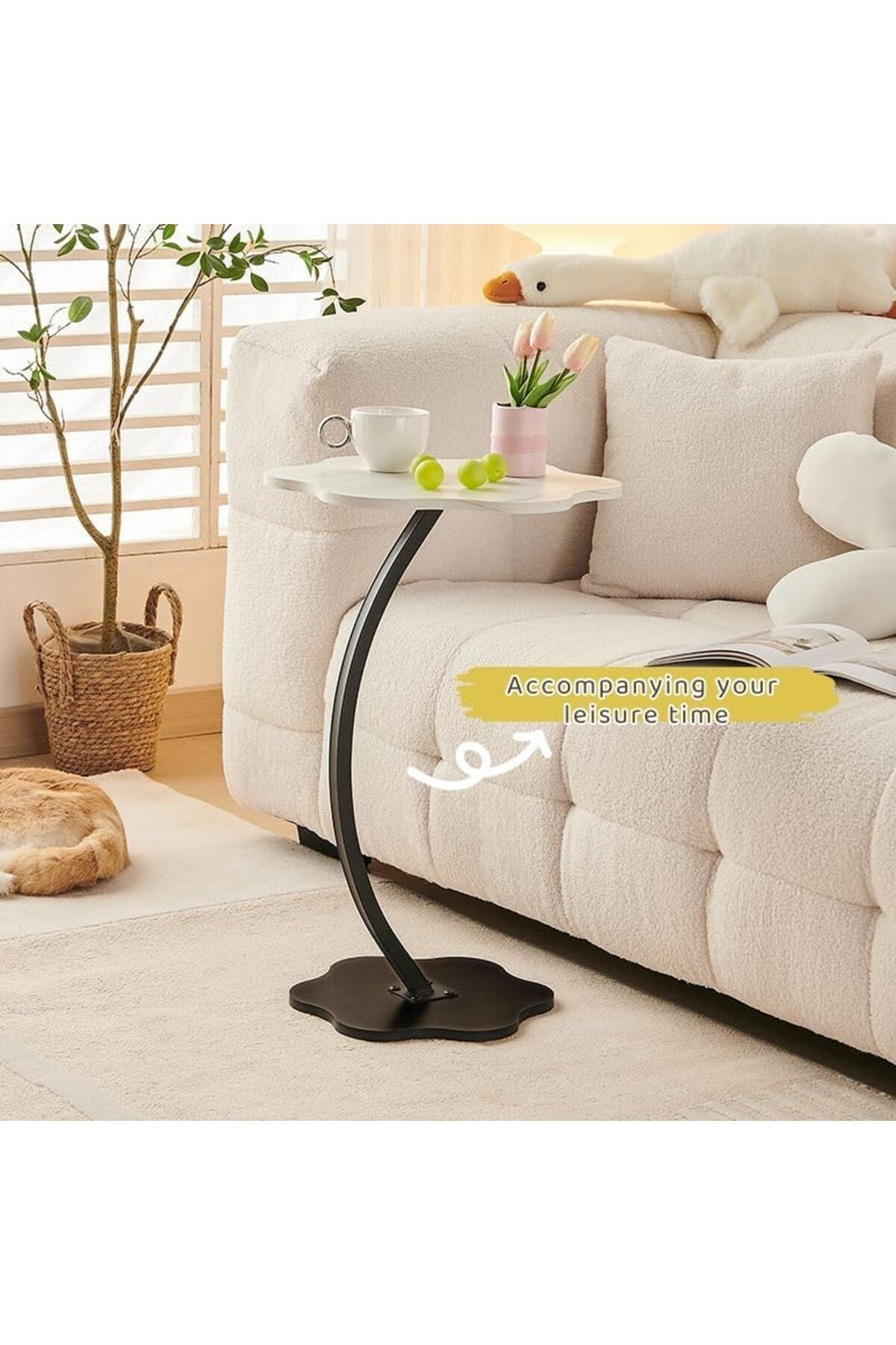 vgt-Zyrellix Side Table, Modern C Shaped End Table for Small Spaces, Small Couch Side Tables That Slide 6