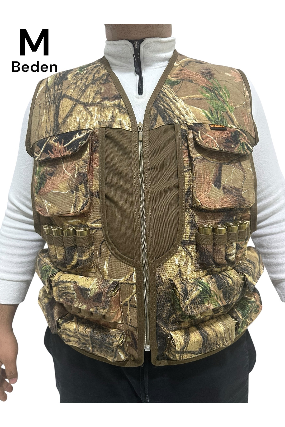 UYĞURCA M Beden Avcı Yeleği - 50 Fişek Kapasiteli - Meşe Desen - 12 Kalibre