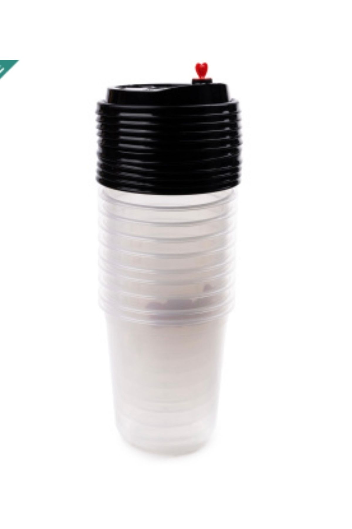Generic-Set of clear plastic cups with a black lid and a red heart 2