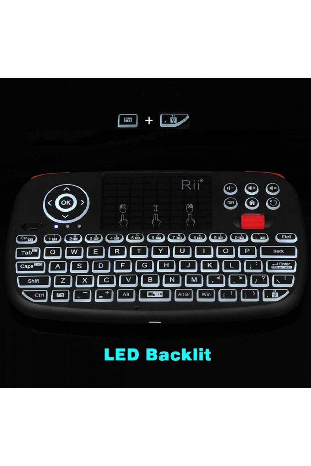 OEM-Mini illuminated Bluetooth keyboard, unique scroll touchpad, PC TV Box iOS Android 5