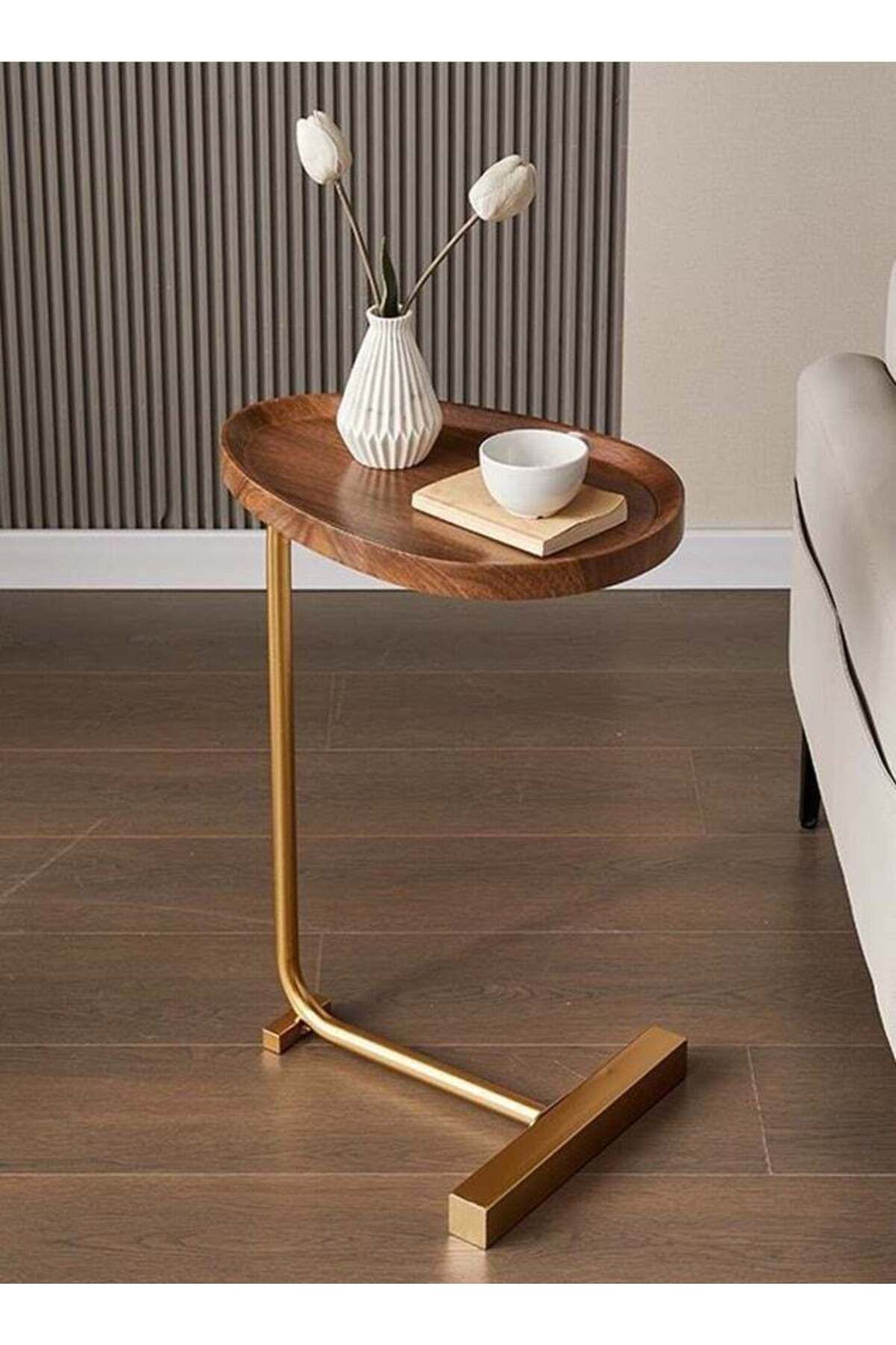 COOYA-Multi-functional End Table,With Steel Frame Luxury,C Shaped Design，Stable & Sturdy，Brown 1