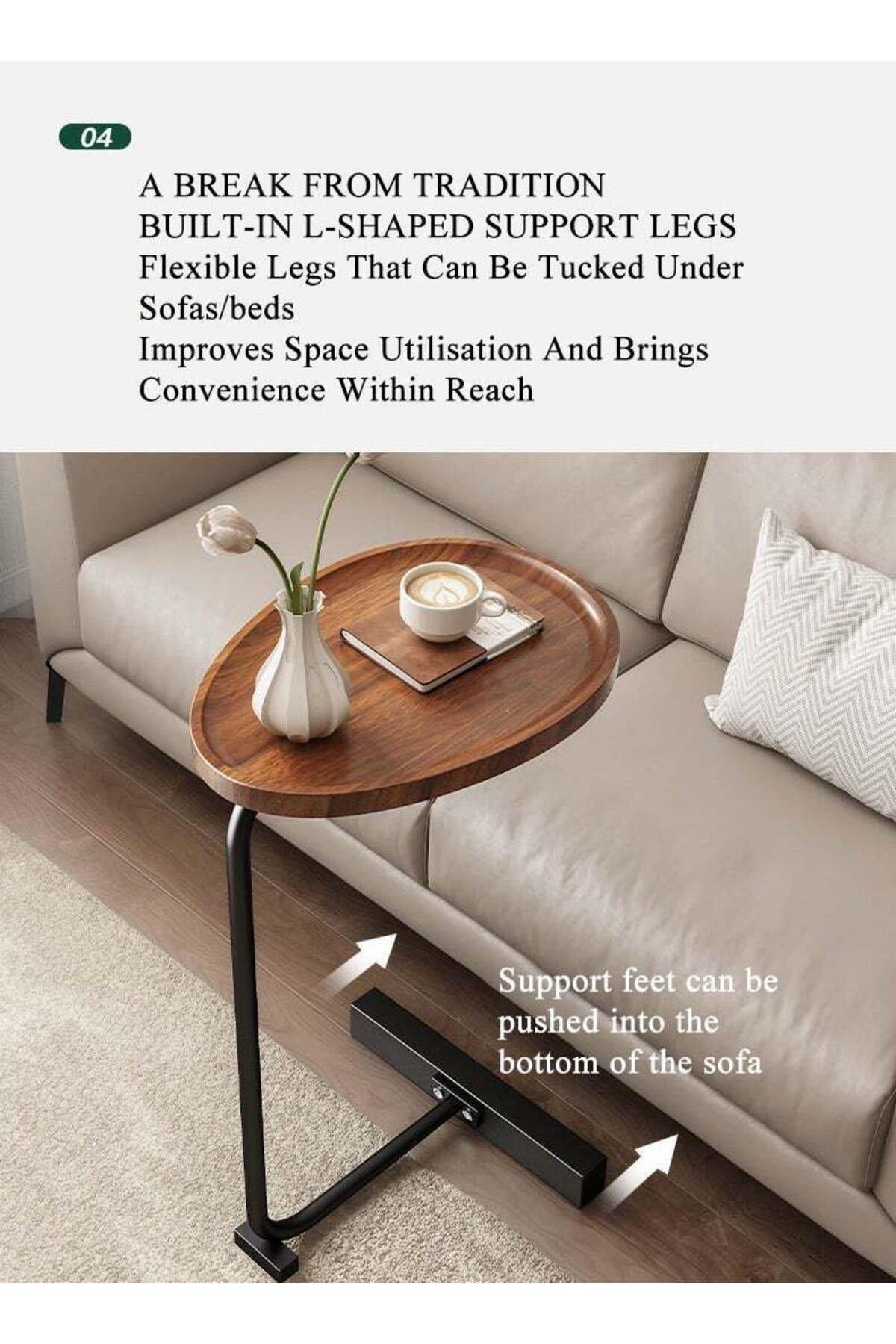 COOYA-Multi-functional End Table,With Steel Frame Luxury,C Shaped Design，Stable & Sturdy，Brown 6
