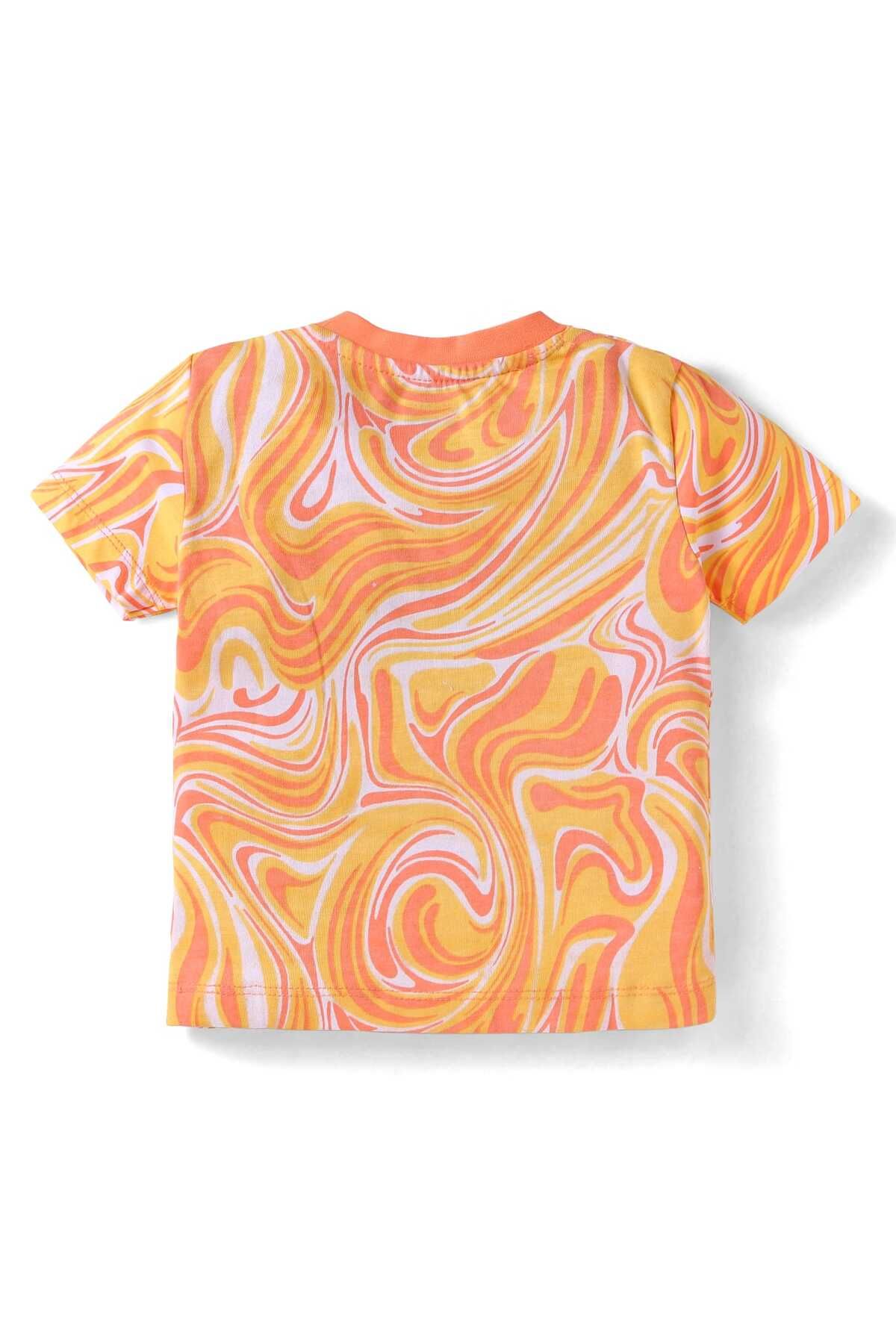 Babyhug-Single Jersey T-Shirt and Shorts Set with Beach Theme Text Print - Peach 3