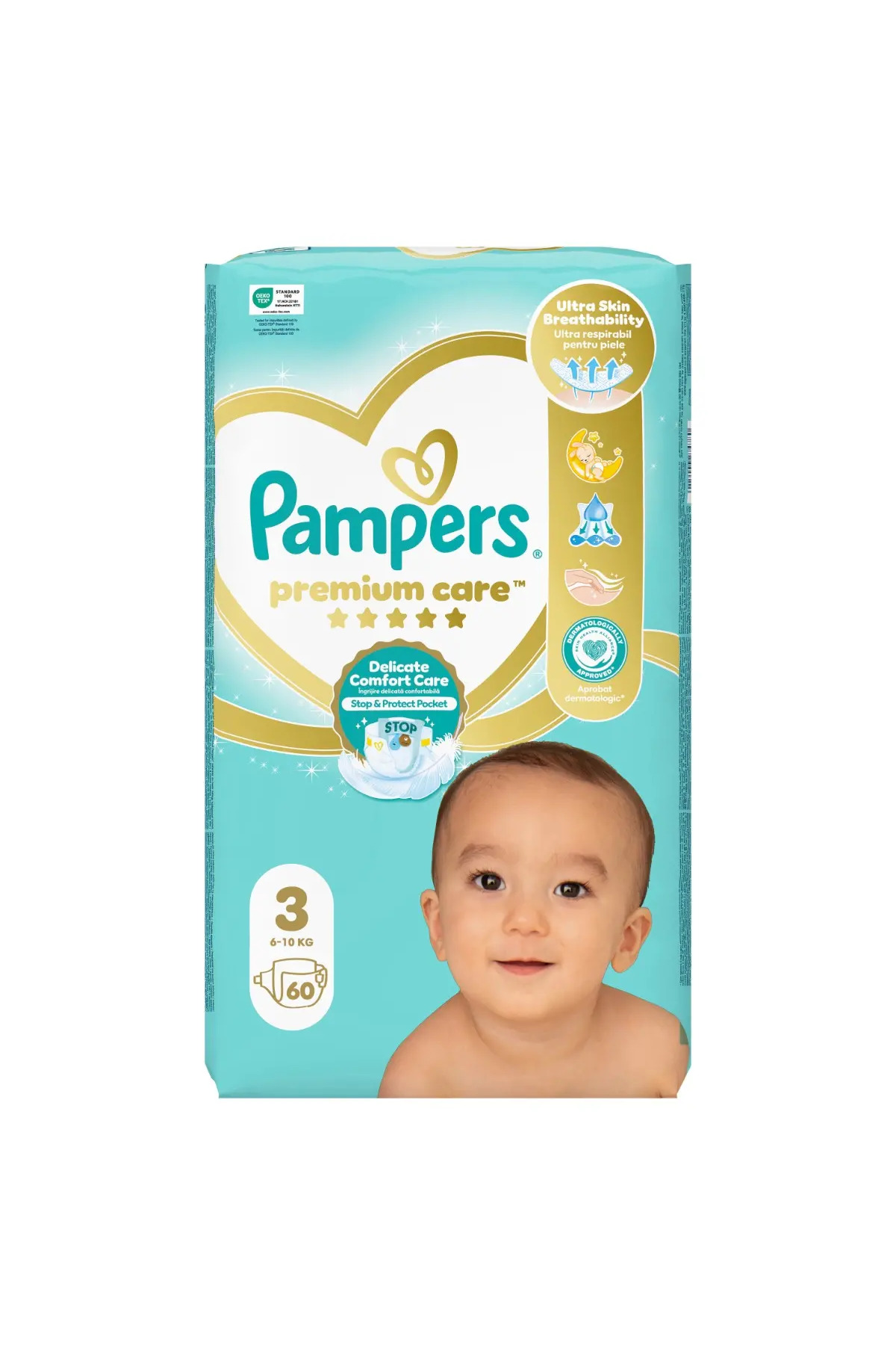 Pampers Plienky Premium Care, 6-10 kg, veľkosť č. 3 - 60 ks