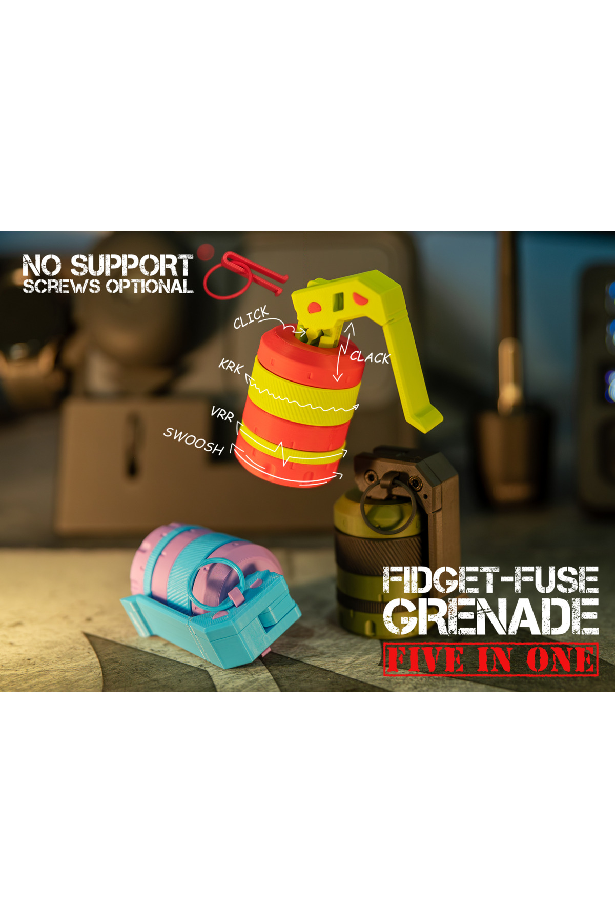 Set mit 3 Fidget-Granaten in verschiedenen Farben | Dekoratives Spielzeug zum Stressabbau