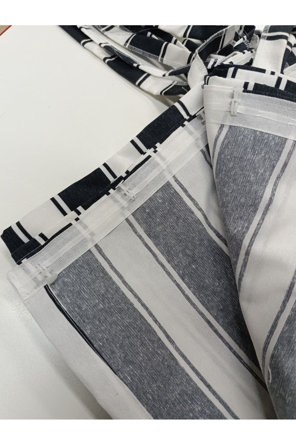 SHY TEKSTİL-Luxury 1St Class Corniced Gray White Balcony Curtain with Width X Height Dimensions 3