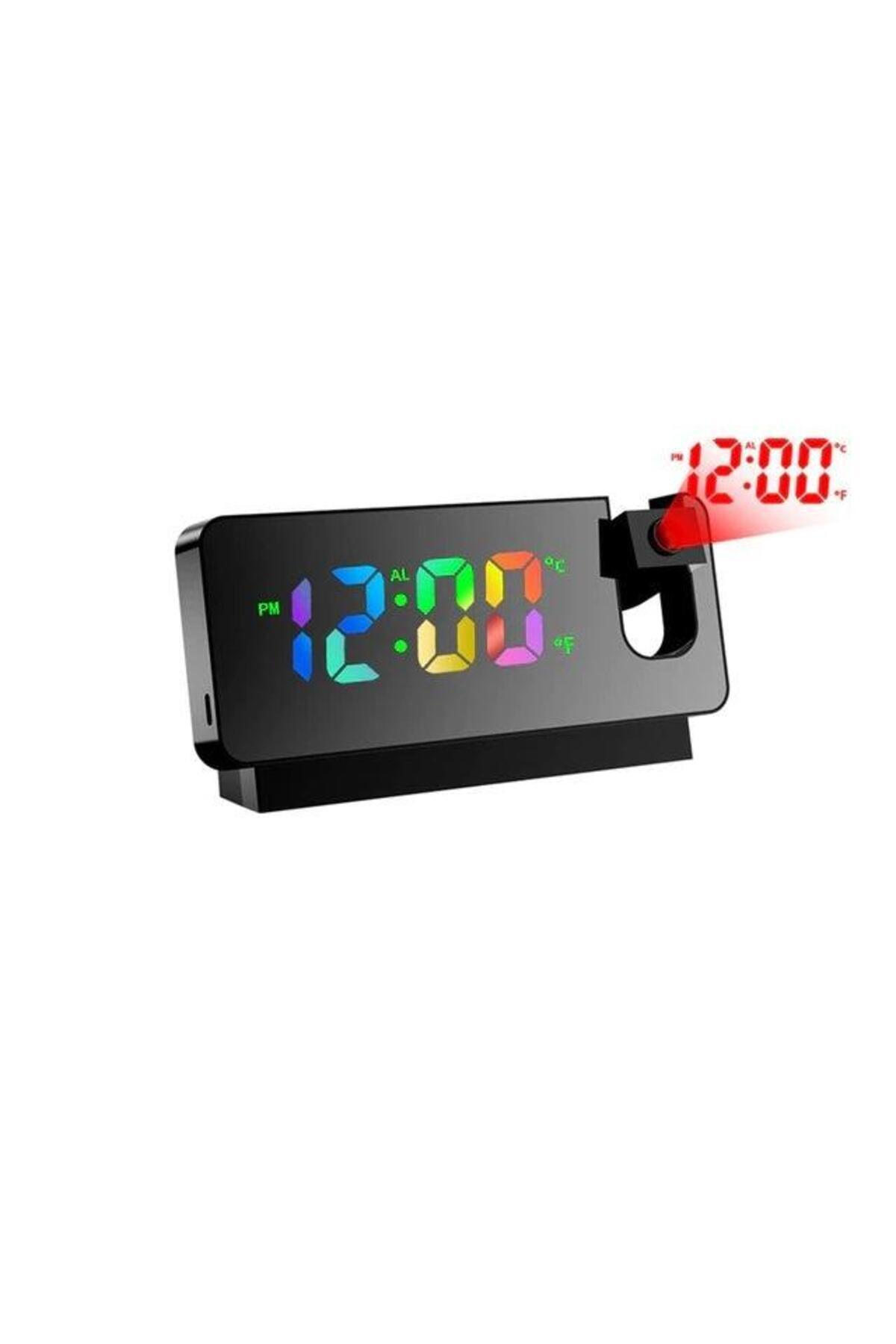 VTM-Black Digital Clock with RGB LED, 5m Projection, 180° Rotation, Alarm, Temperature, 2 Brightness 1