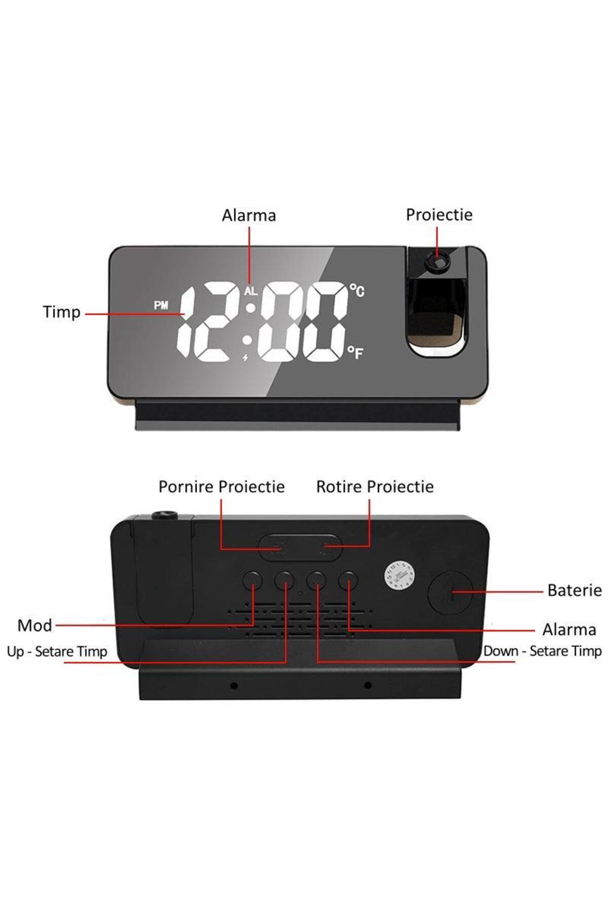 VTM-Black Digital Clock with RGB LED, 5m Projection, 180° Rotation, Alarm, Temperature, 2 Brightness 4