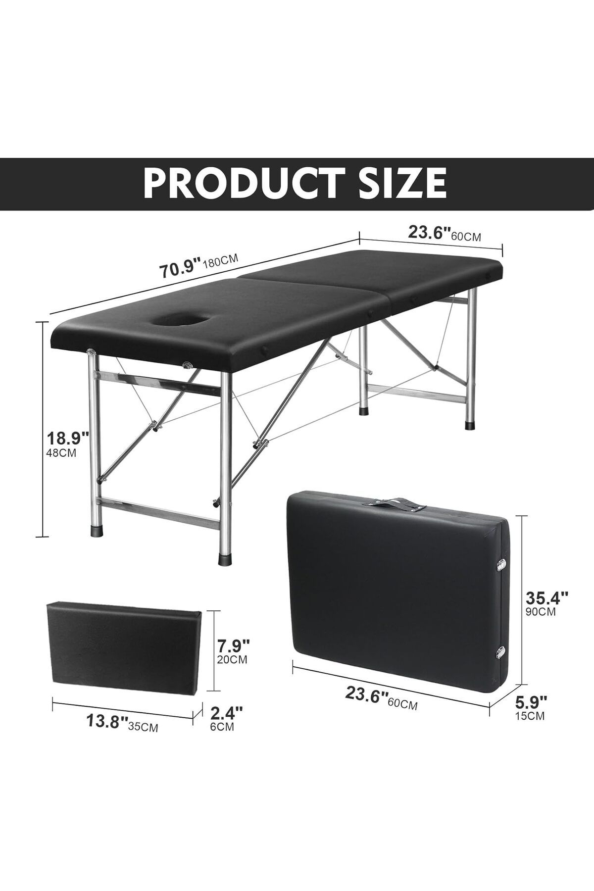 SKY TOUCH-Portable Massage Bed - Sky Touch: Foldable Table with Steel Frame and Two Adjustable Parts in Black 7