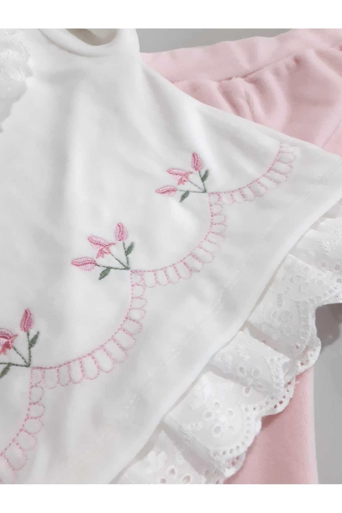 Sönmez Baby GÜL NAKIŞ DESEN FİSTO ETEK UÇLU KADİFE İKİLİ KIZ BEBE TAKIMI fotoğrafı 2 (önizleme)