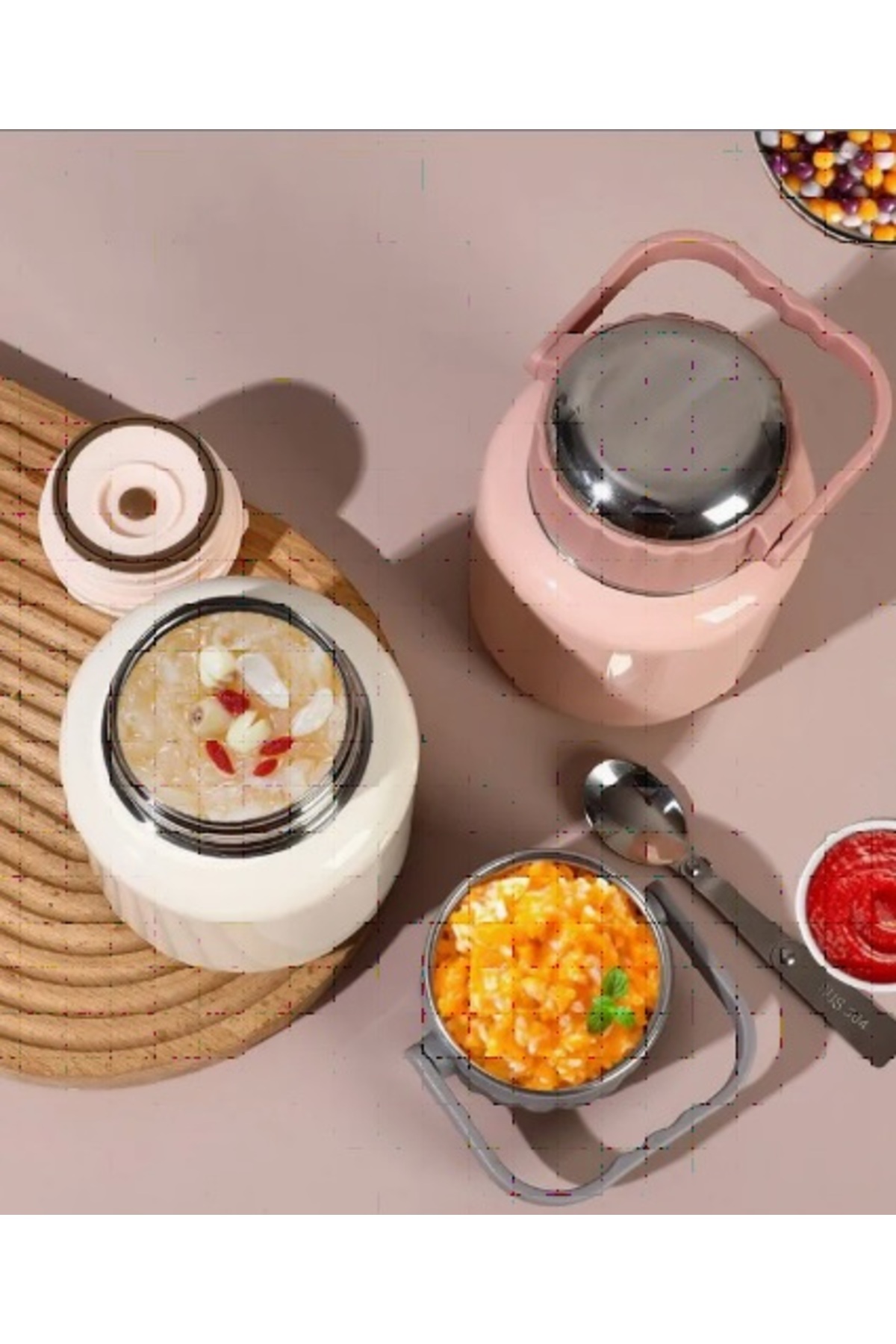 Elista Çelik Mama Termosu sıcak veya soğuk yiyecekler için öğle yemeği termosu 500 ml Pembe fotoğrafı 4 (önizleme)