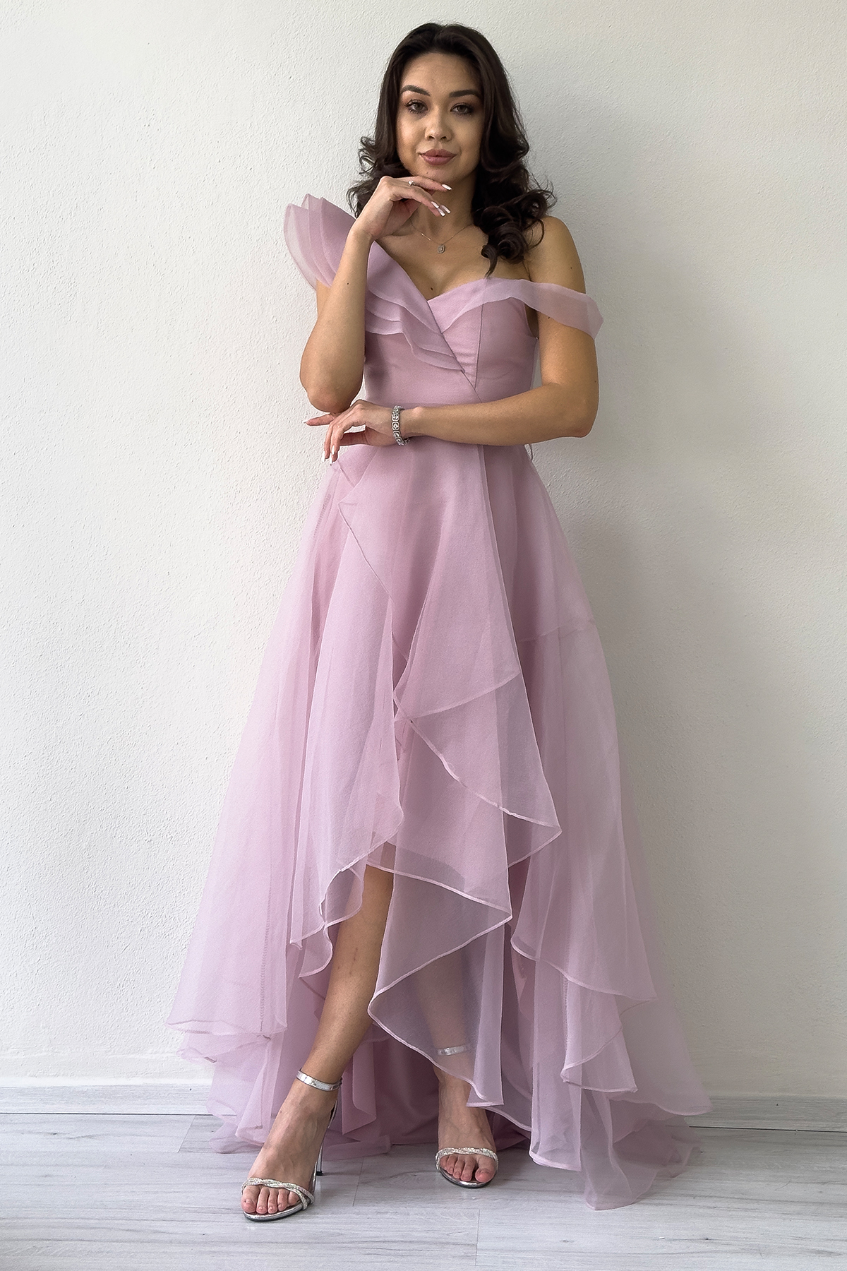 zks grup tekstil Women's Off Shoulder Asymmetrical Hem Tulle