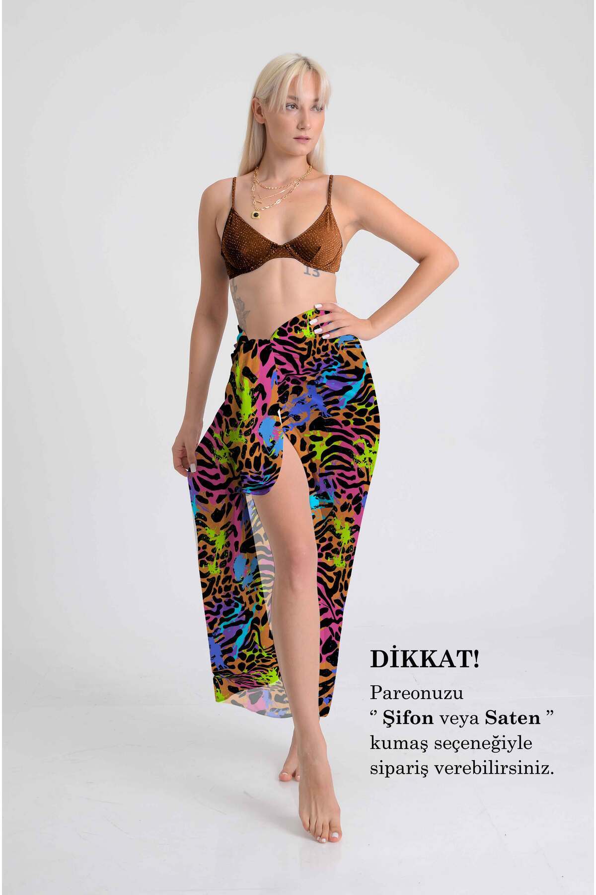 DESENİX Neon Desenli Leopar Pareo | Renkli Sıçrama Efekti | 100x145 cm | Dijital Baskılı Şifon Kumaş