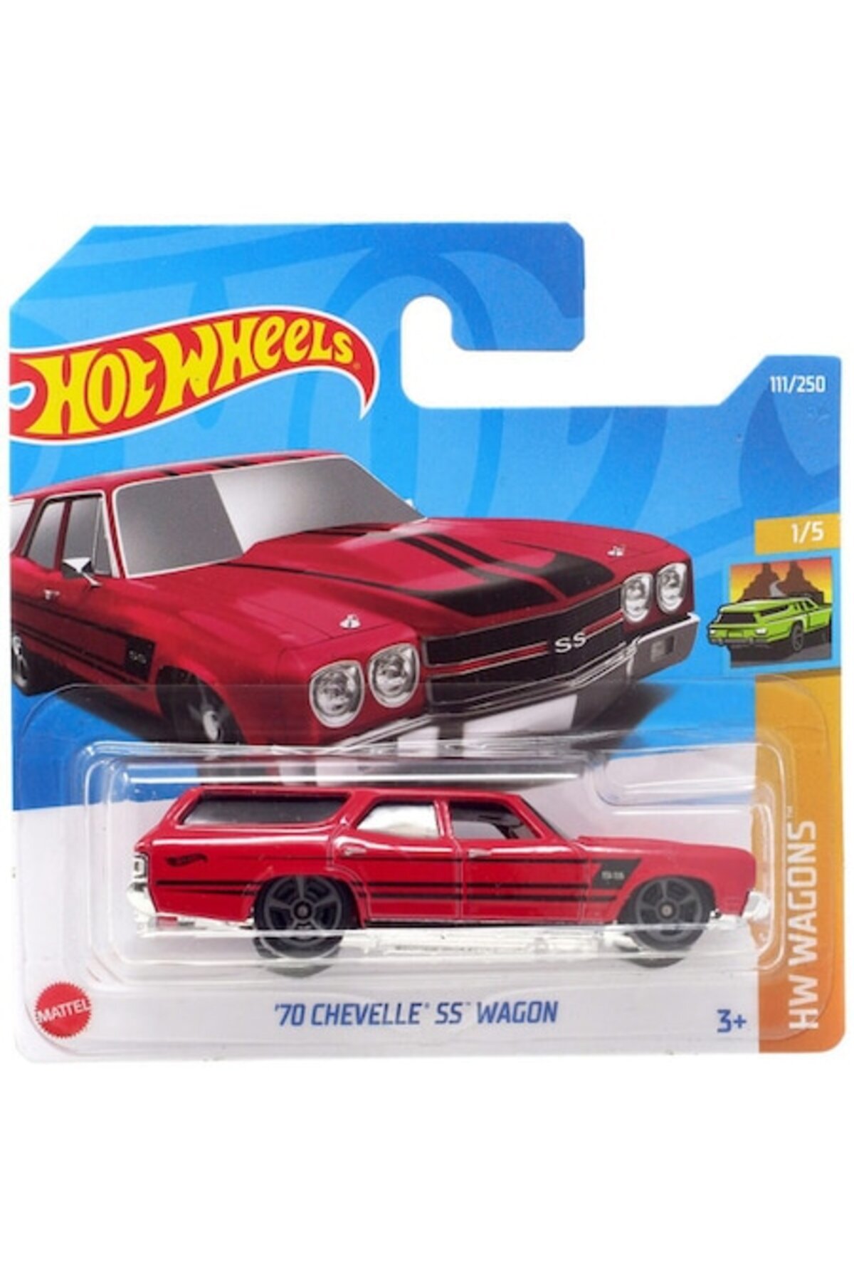 Masinuta Metalica Hot Wheels, 1970 Chevelle SS Wagon, Rosu, 1:64