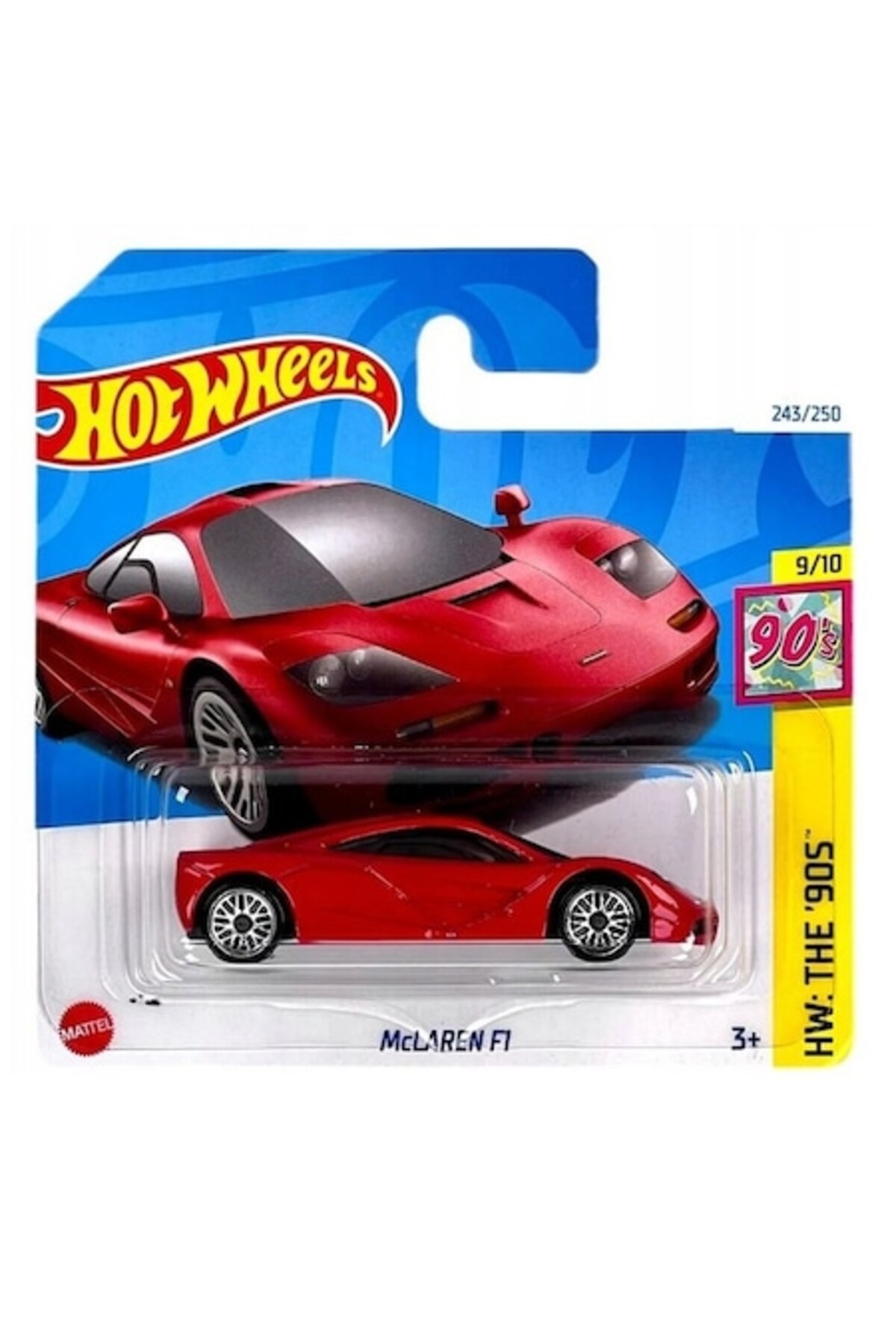 Mașinuță metalică Hot Wheels, McLaren F1, Colecția HW The 90s, 2024, HTB11, roșu, 7 cm