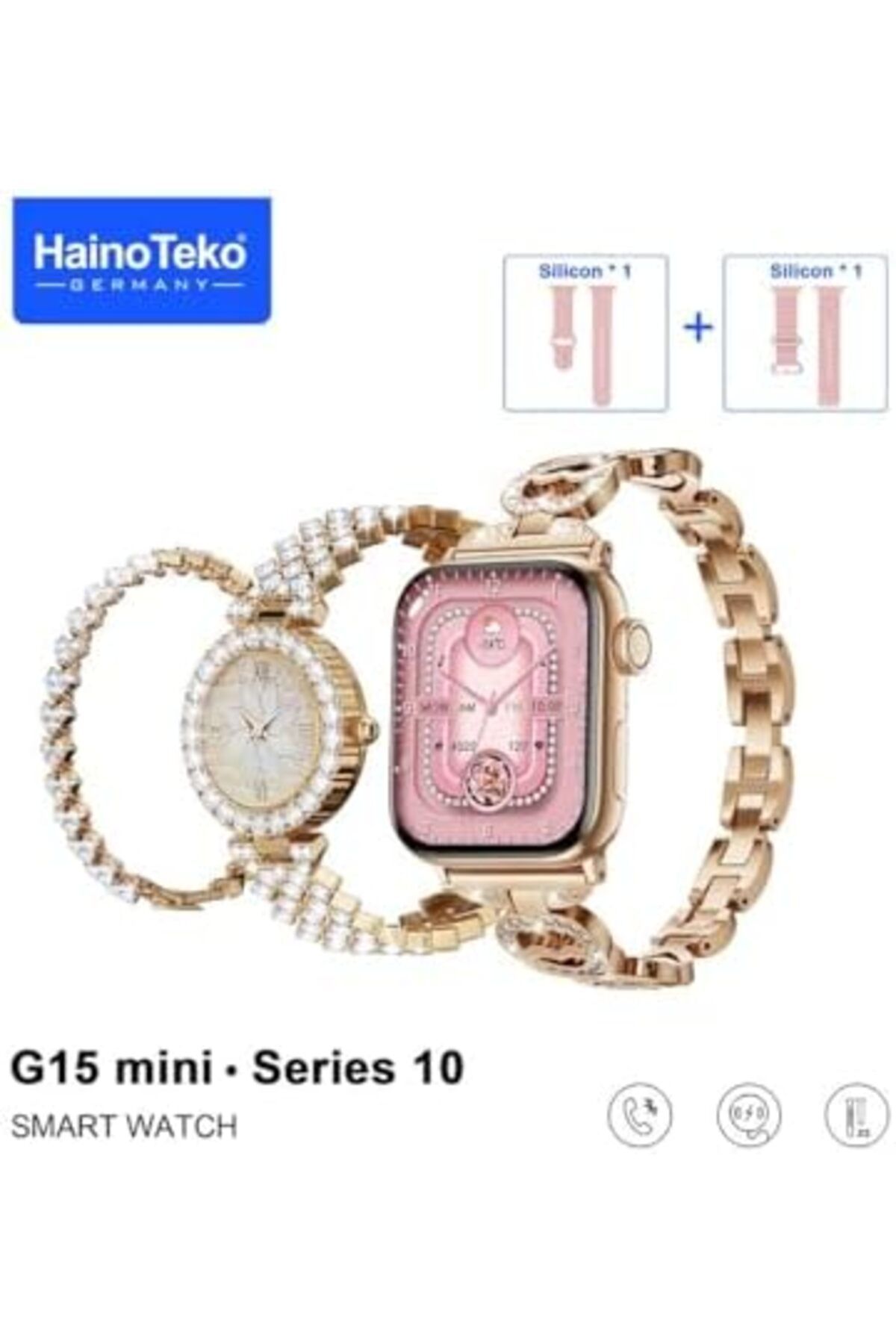 HAINOTEKO-G15 Mini Smart Watch Series 10 Stylish Combo with Analog Watch and Bracelet With 3 Pair St 2