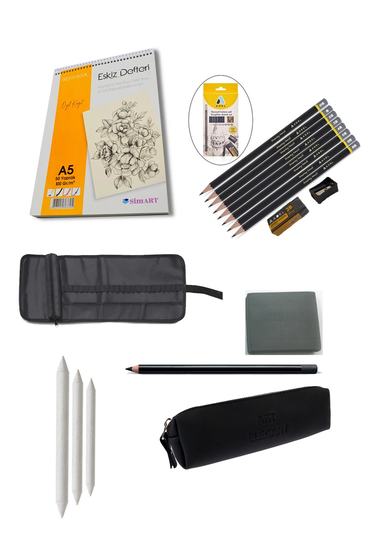 everart A5 Eskiz Defteri Dereceli Kalem Çantalı Eskiz Set - Fiyatı ...
