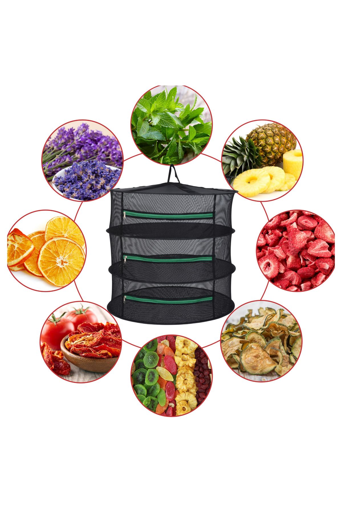ULZKA-Luxury 3 Layer Zippered Fruit and Vegetable Drying Net |   Foldable Fruit Vegetable Natural Drying Basket 5