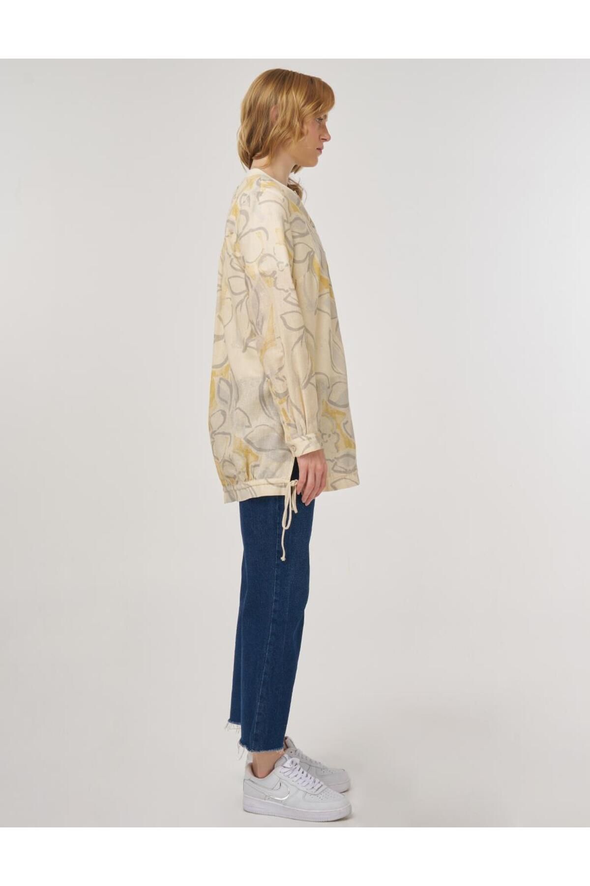 Kayra-Abstract Pattern Cotton Linen Tunic Cream 6