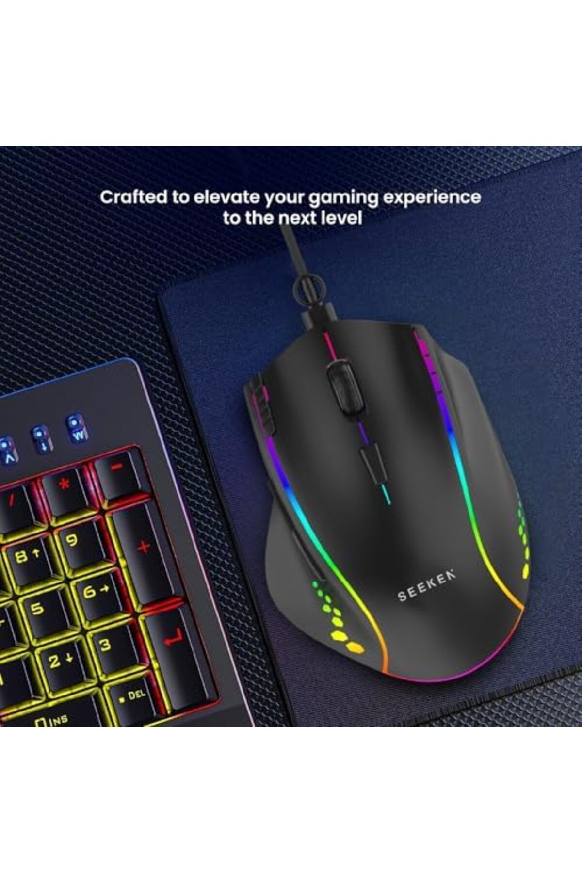 seeken-ماوس ألعاب | RGB مريح لأجهزة الكمبيوتر الشخصية وأجهزة ماك ولينكس | ماوس سلكي مزود بتقنية بصرية عالية الدقة 3