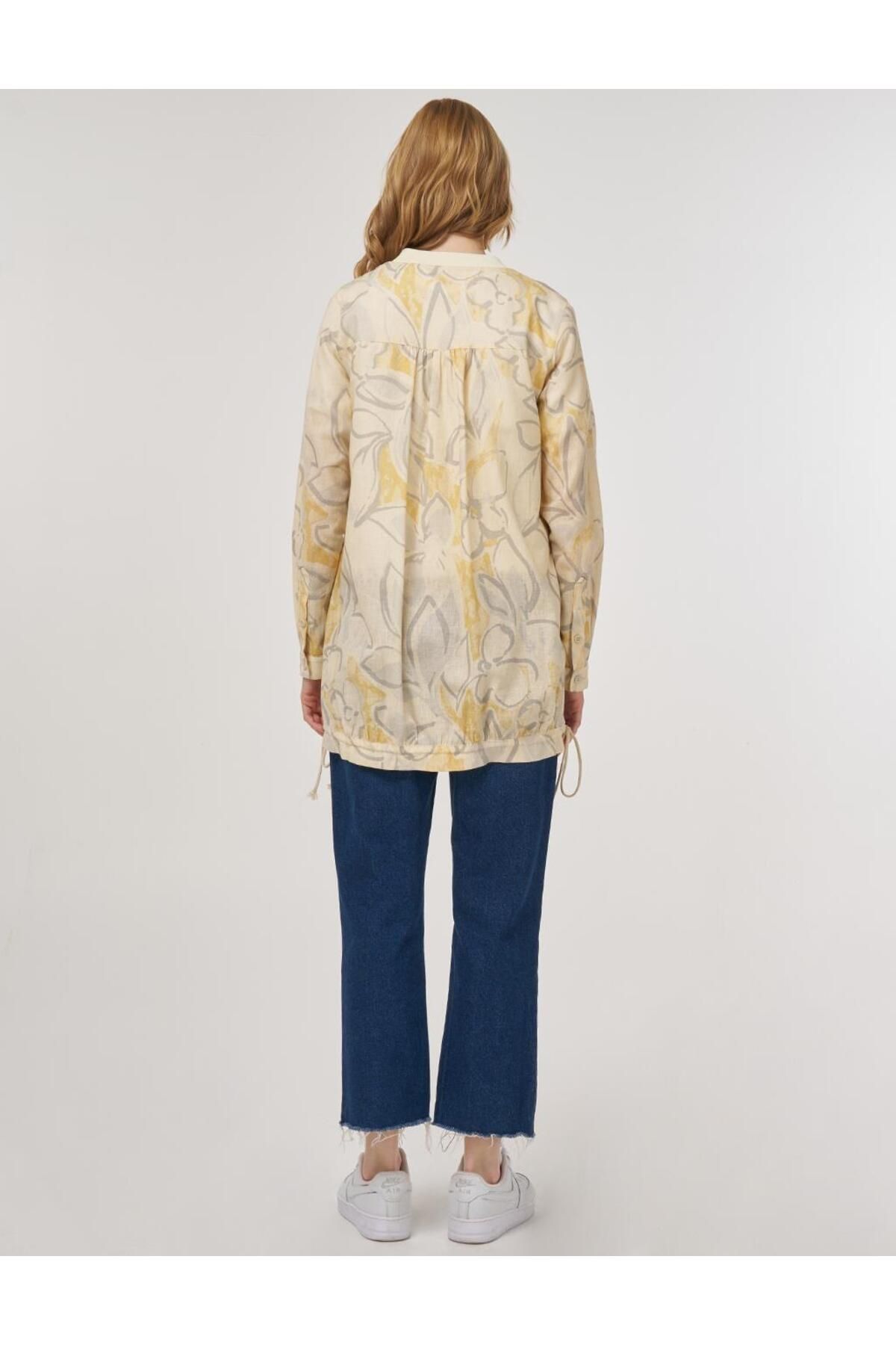 Kayra-Abstract Pattern Cotton Linen Tunic Cream 5