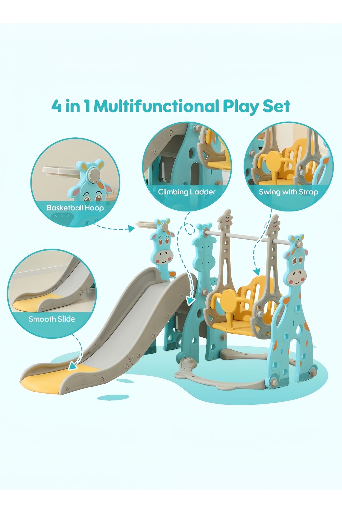 Sheinhome-Kids Swing And Slide Set Indoor Toddler Slide Set With Basketball Hoopr for Children Playground 5