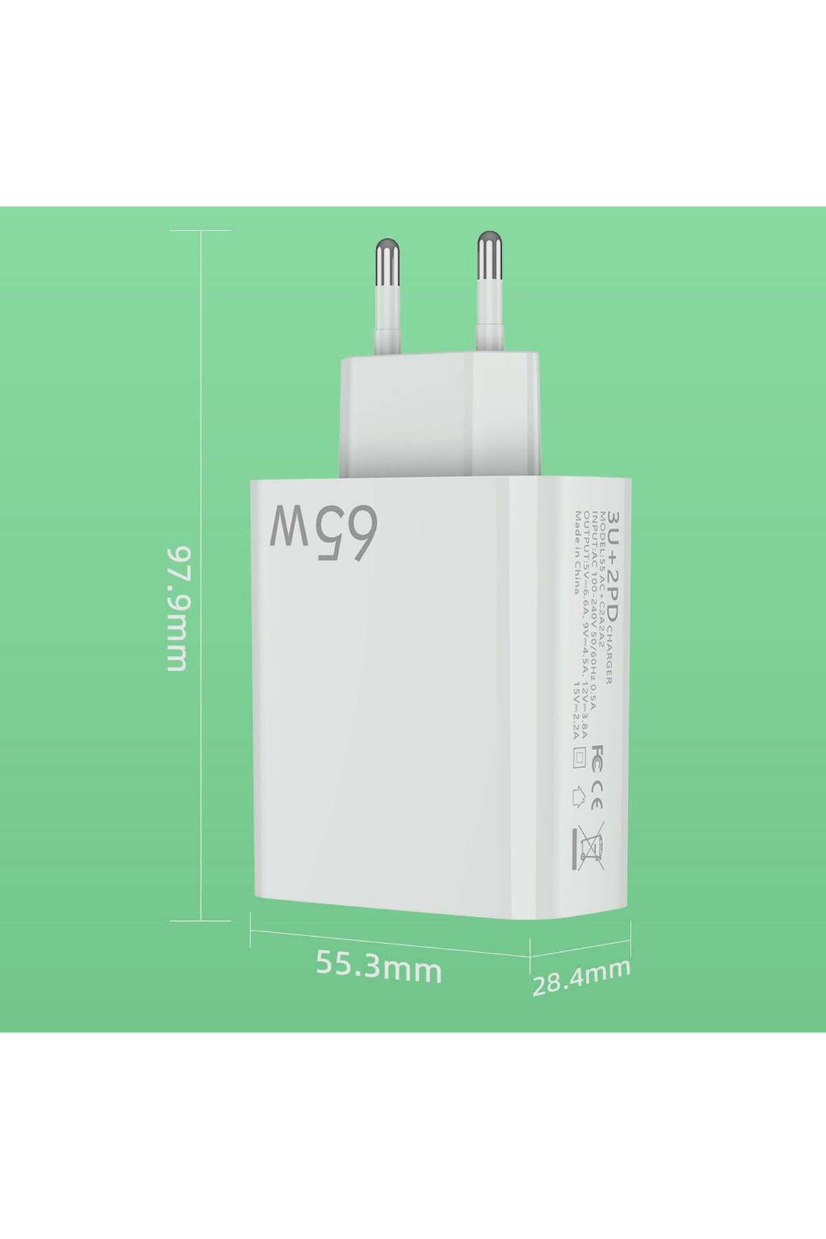 Timebox-Încărcător de rețea, 5 porturi, încărcare rapidă 65W, 3 x USB, 2 x Tip-C, cablu de date Lightning la USB-C inclus 7