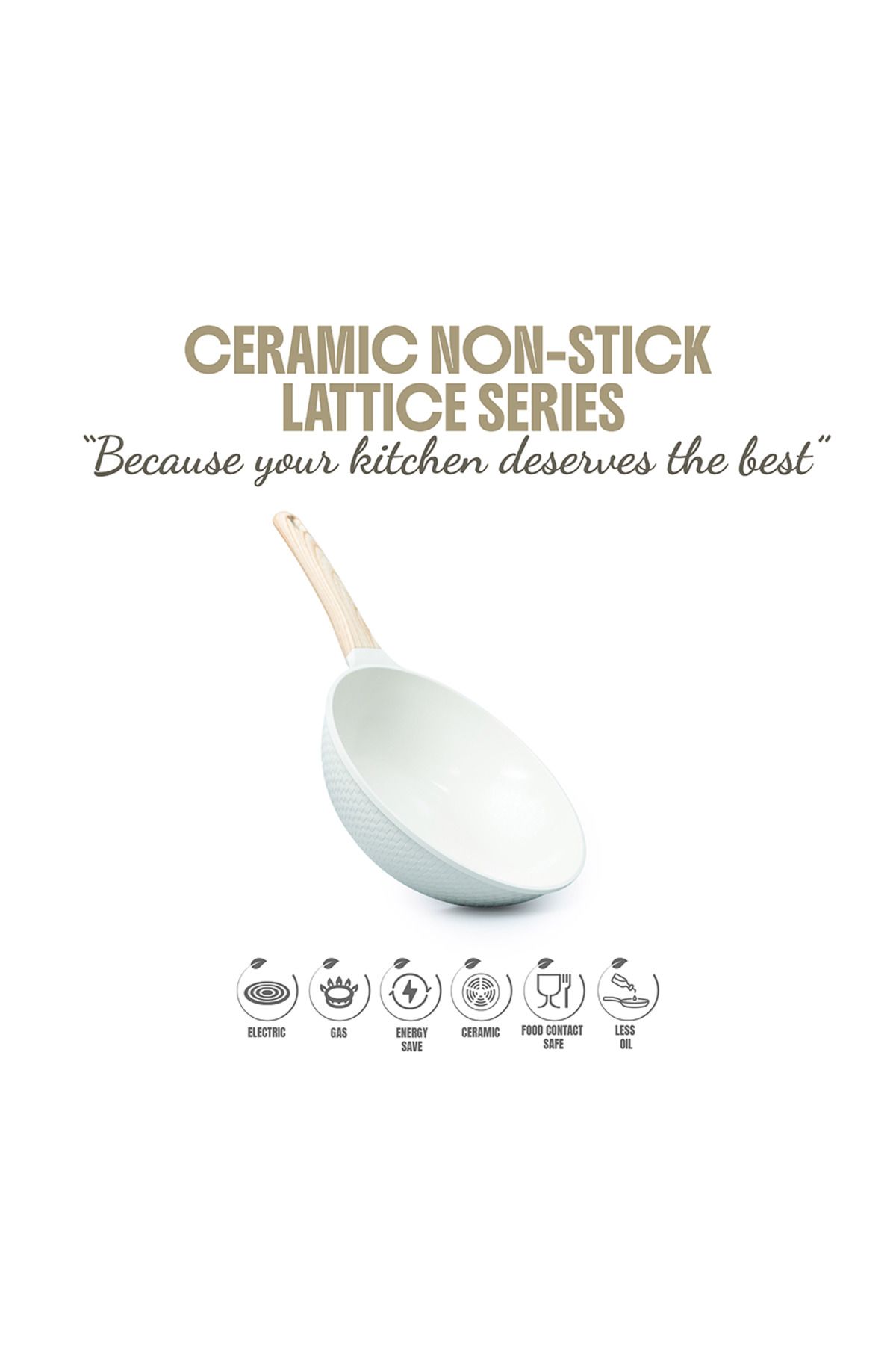 VAV GET-Ceramic Non-Stick Lattice Series 28 CM Wok With Lid – Induction Compatible. 2