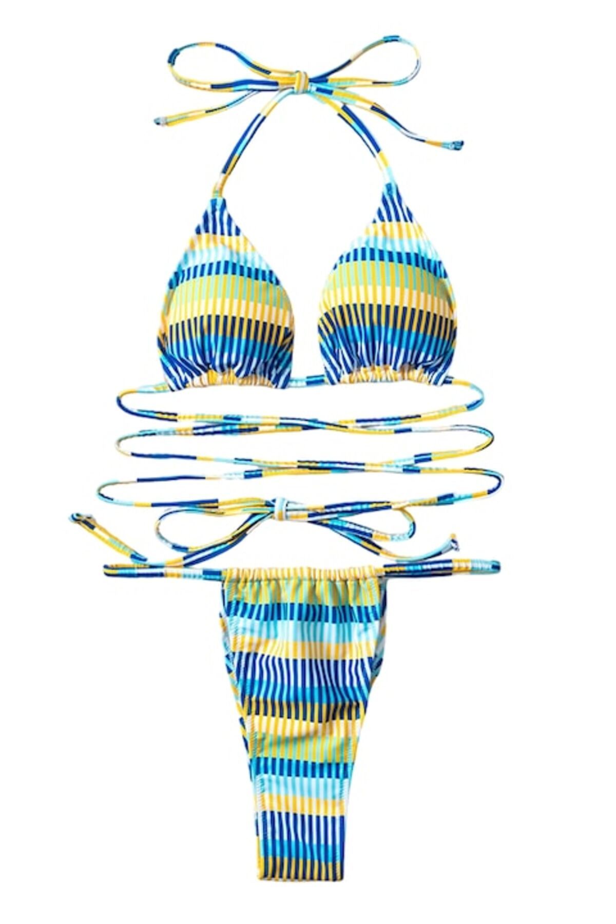 Mixbo-Bathing Suit, Two-Piece, with Strings, Stripe Game, Size S, 3