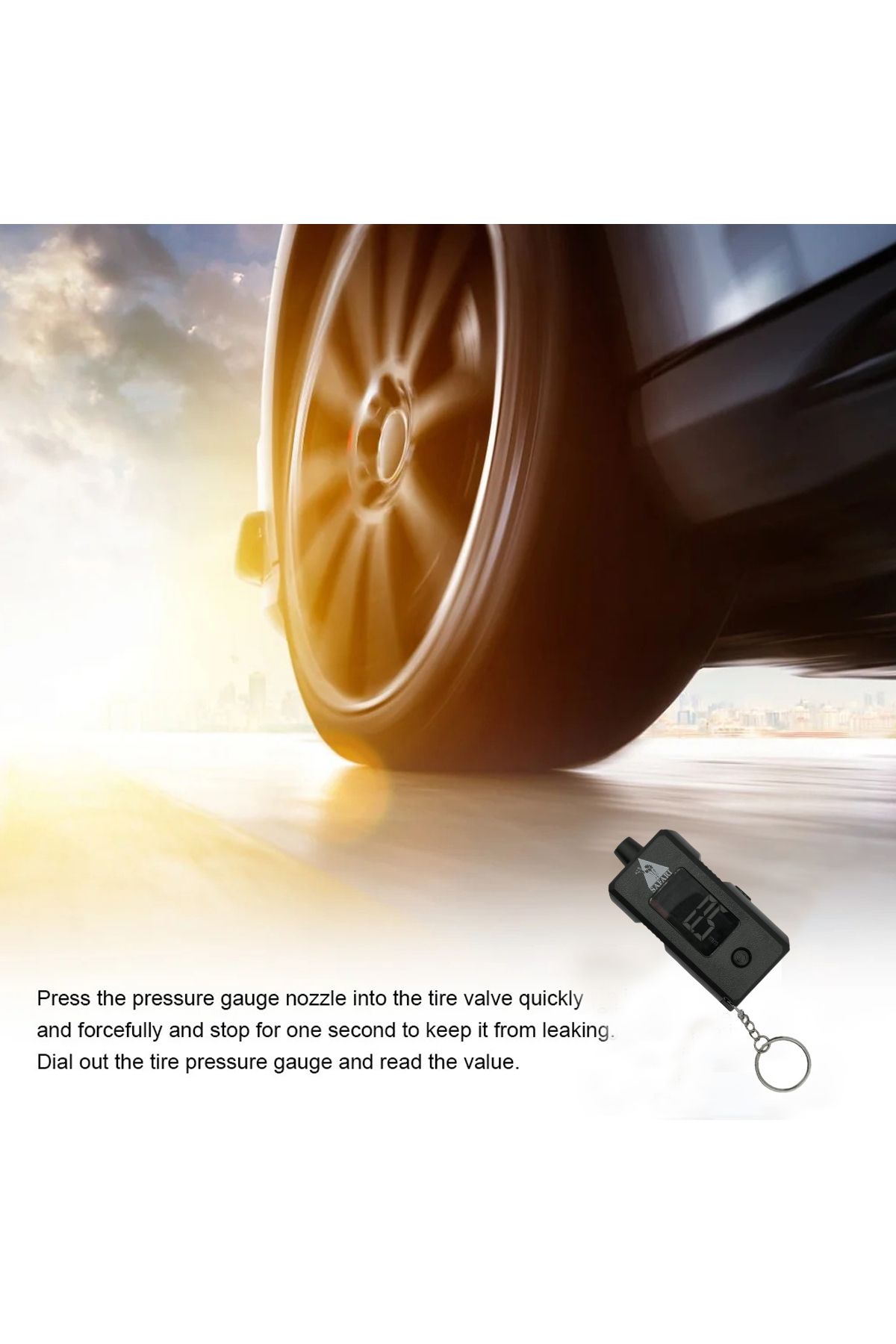 Safari-TG-53 Digital Tire Pressure Gauge with LCD Display and Key Ring – Compact Car Tool 5