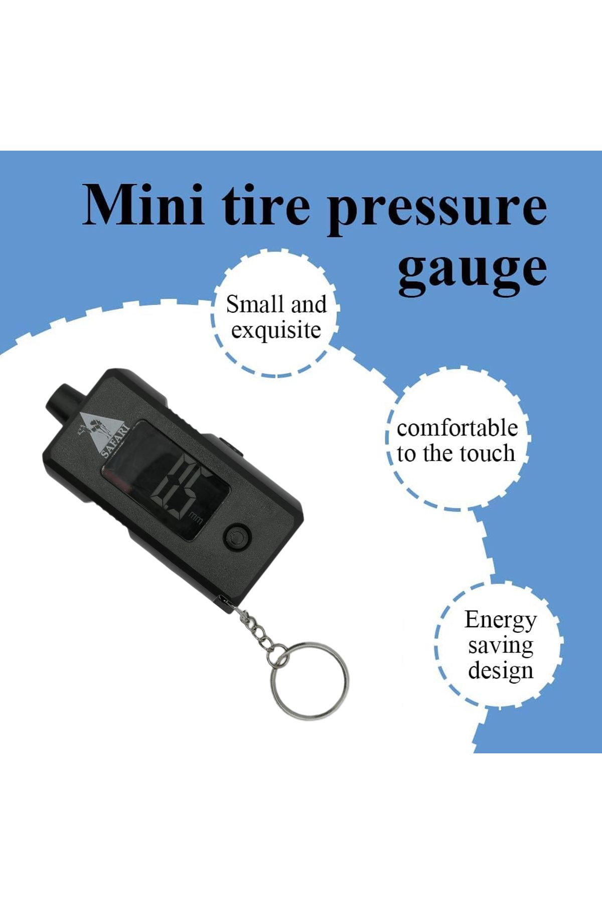 Safari-TG-53 Digital Tire Pressure Gauge with LCD Display and Key Ring – Compact Car Tool 7