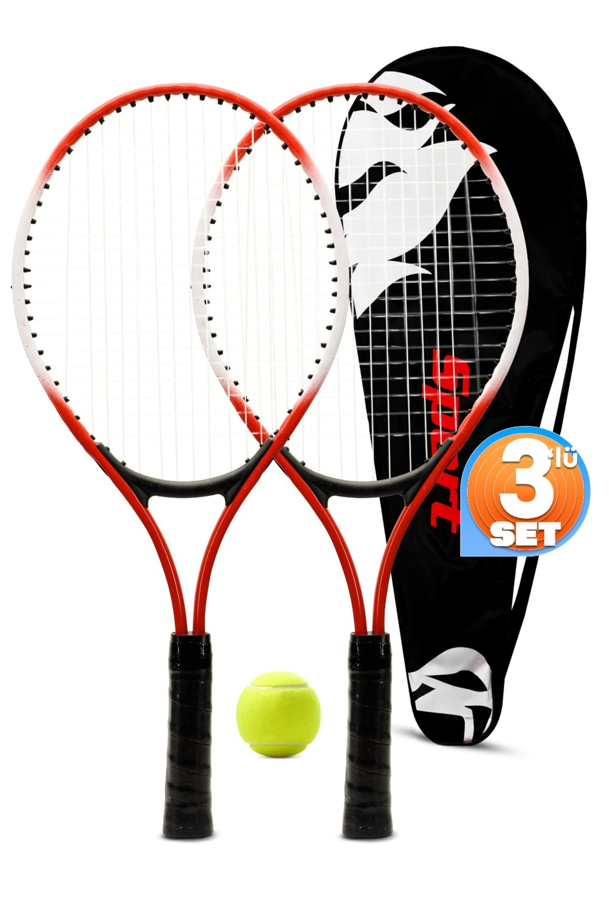 NUBLADO 3lü SET Deluxe 21 İnç Çocuk Genç Tenis Raketi SETİ Çantalı Çocuk Tennis L2 53 cm Kırmızı 671