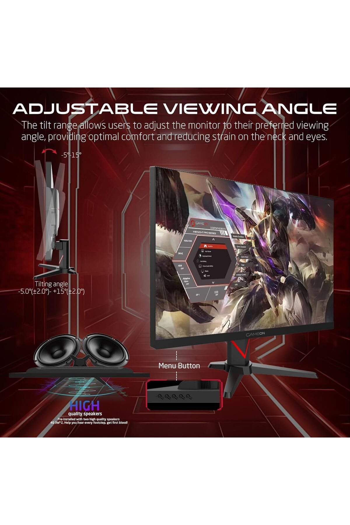 GAMEON-GOMD27QHD240IPS, Gaming Monitor 240Hz QHD, IPS, 0.5ms MPRT, HDMI 2.1 & DP 1.4, Console compatible 4