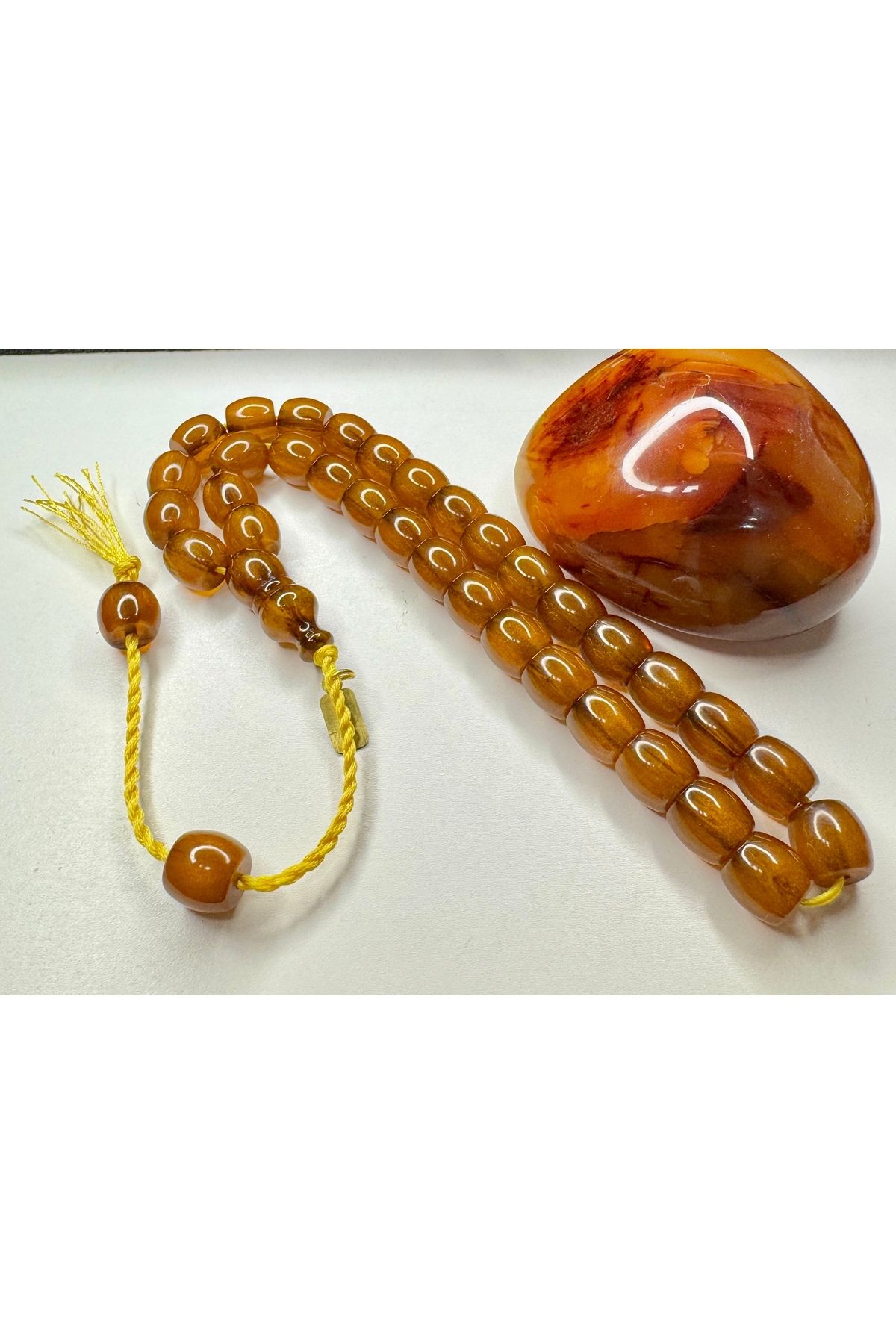 İskenderun Tesbihcilik-Sealed with a Signature Omari Ottoman Simile Stick Squeeze Amber Rosary 3