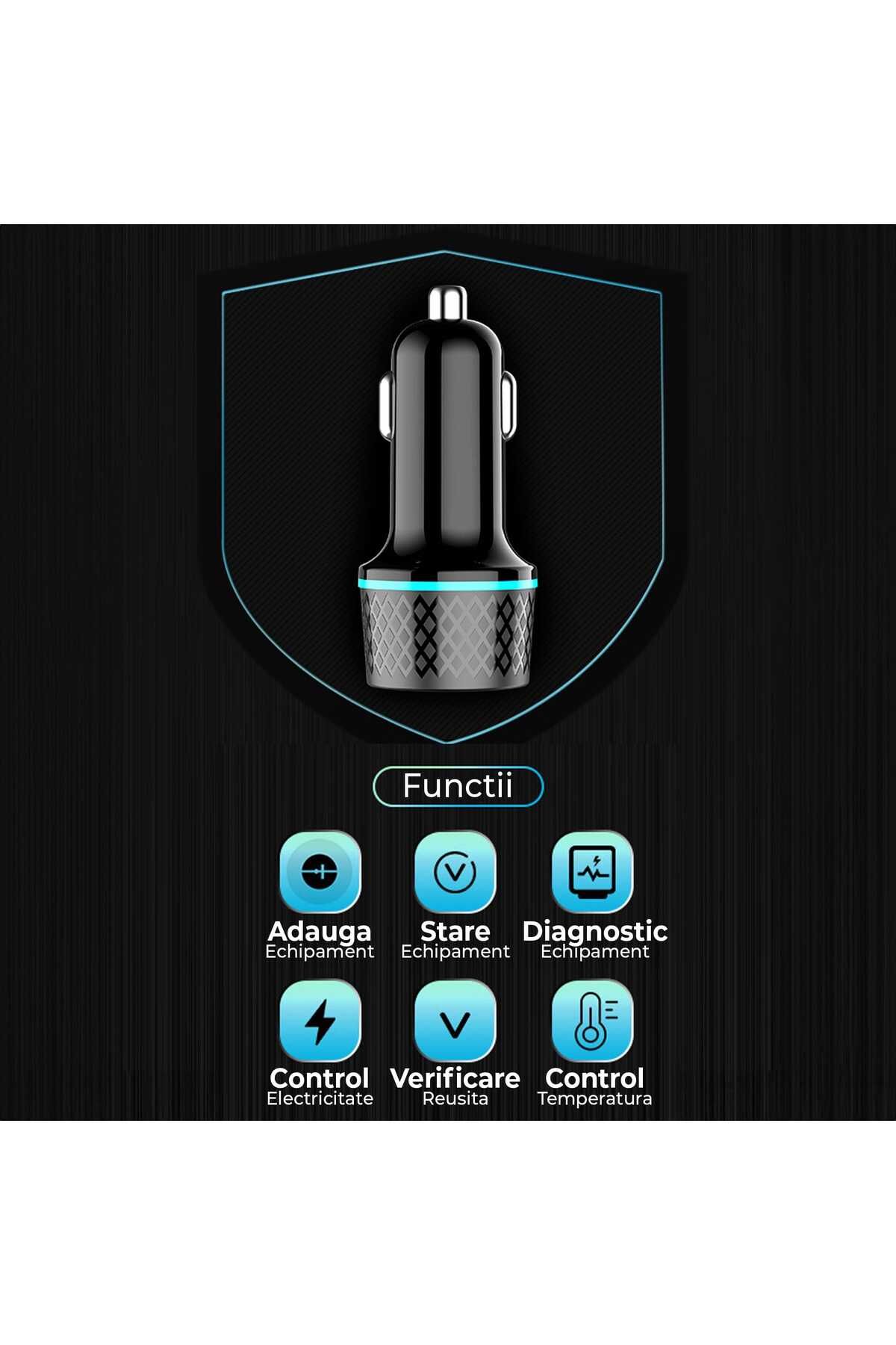 Timebox-Încărcător auto, încărcare super rapidă 43W, 1 x USB QC 3.0, 1 x USB-C, lumini LED, universal, negru 6